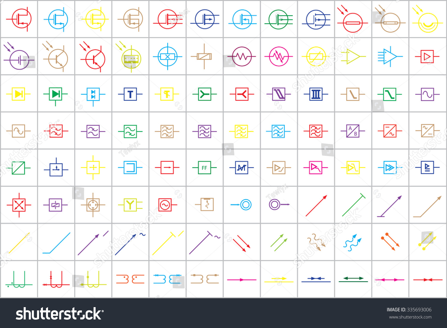 96 Electronic Electric Symbols Colored Vector Stock Vector (Royalty ...