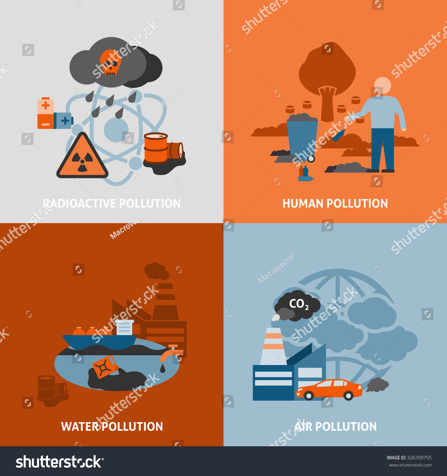 Environmental Problems Icons Set Radioactive Human Stock Vector ...