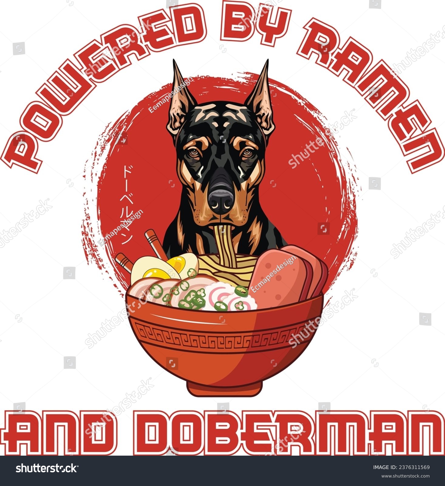 SVG of 
Experience our 'Ramen Sushi Dobermann Dog T-shirt Design' - where fashion meets taste! This design can seamlessly integrate into your daily life. svg