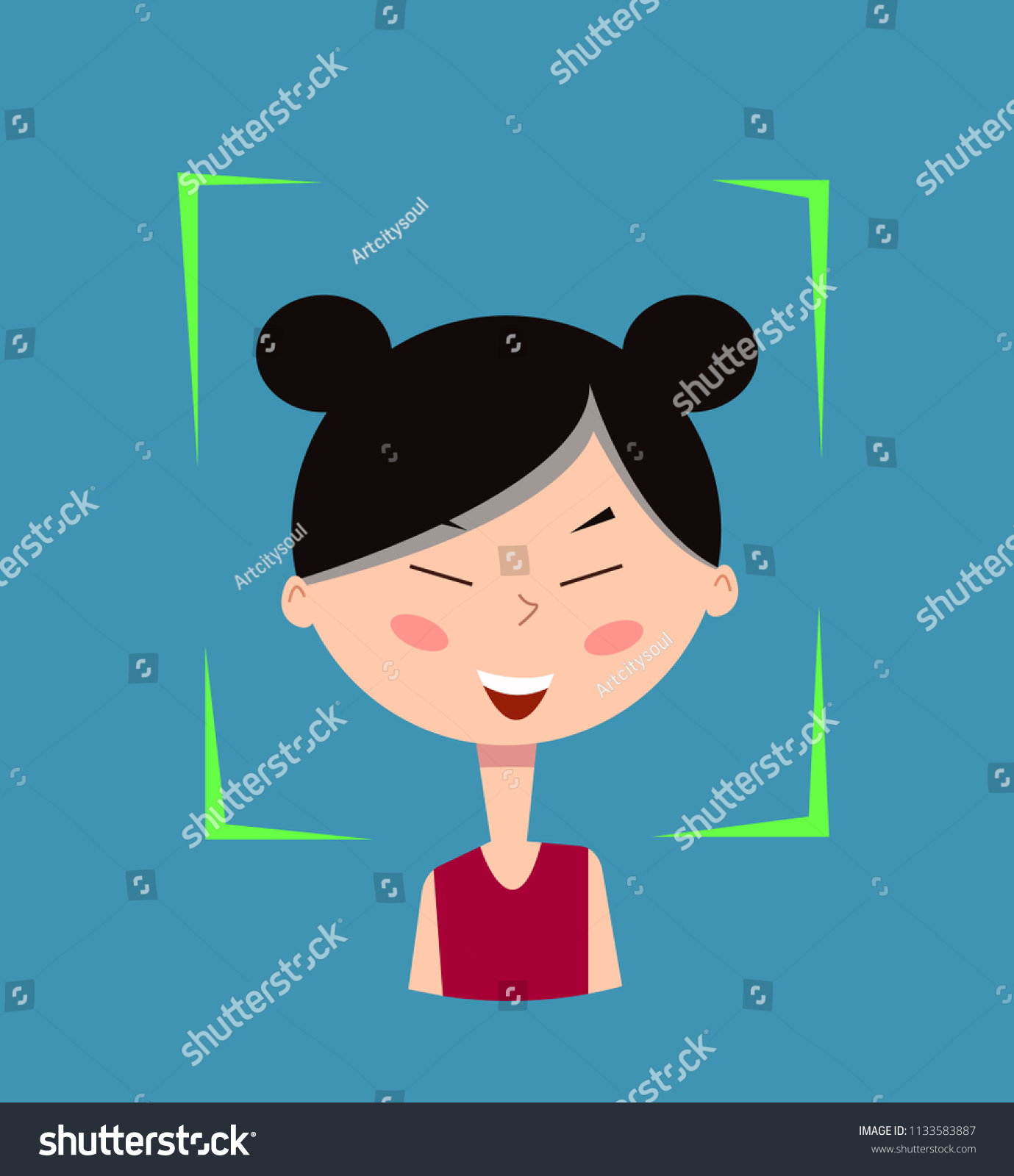 Facial Recognitionvector Illustrationcartoon Girl Stock Vector (Royalty ...