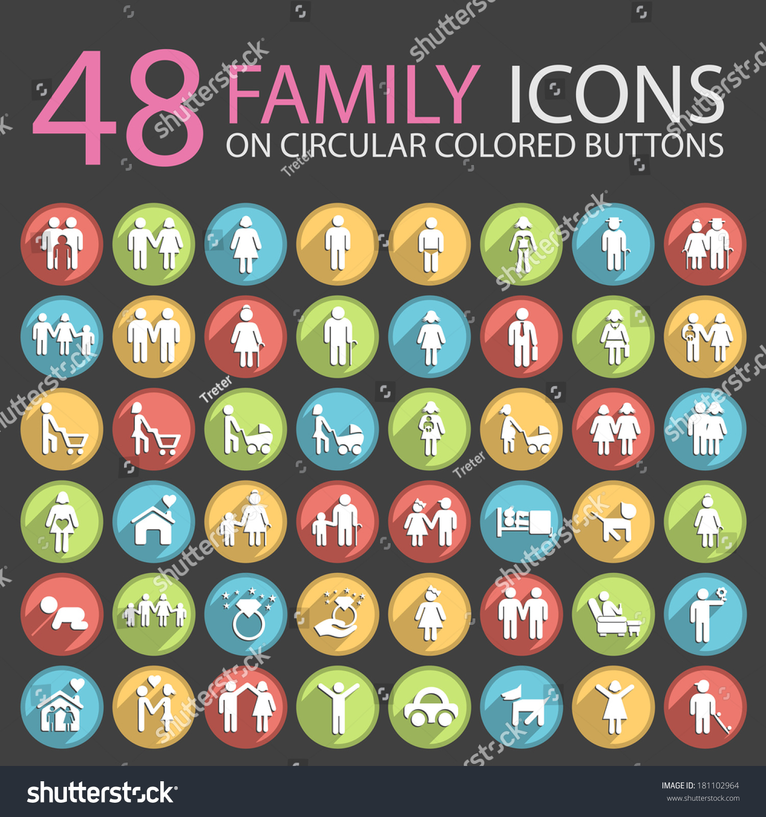 48 Family Icons On Circular Colored Stock Vector (Royalty Free ...