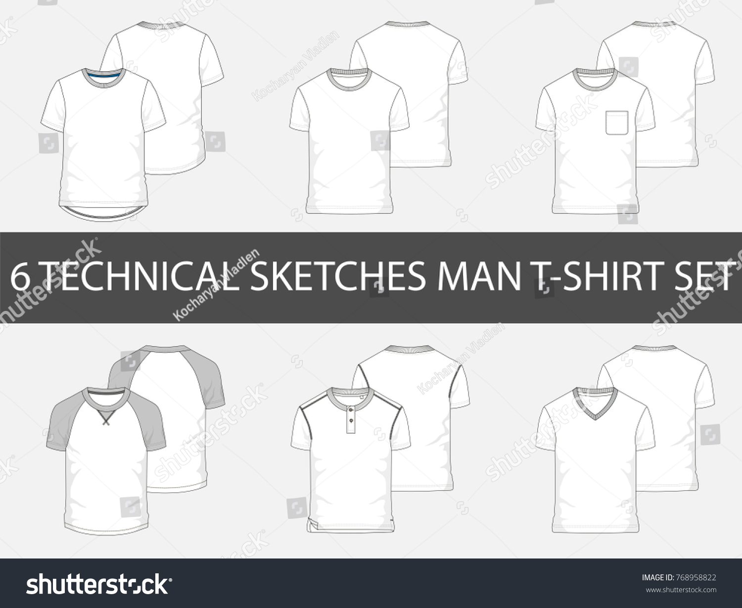 6 Fashion Technical Sketches Men Tshirts Stock Vector (Royalty Free ...
