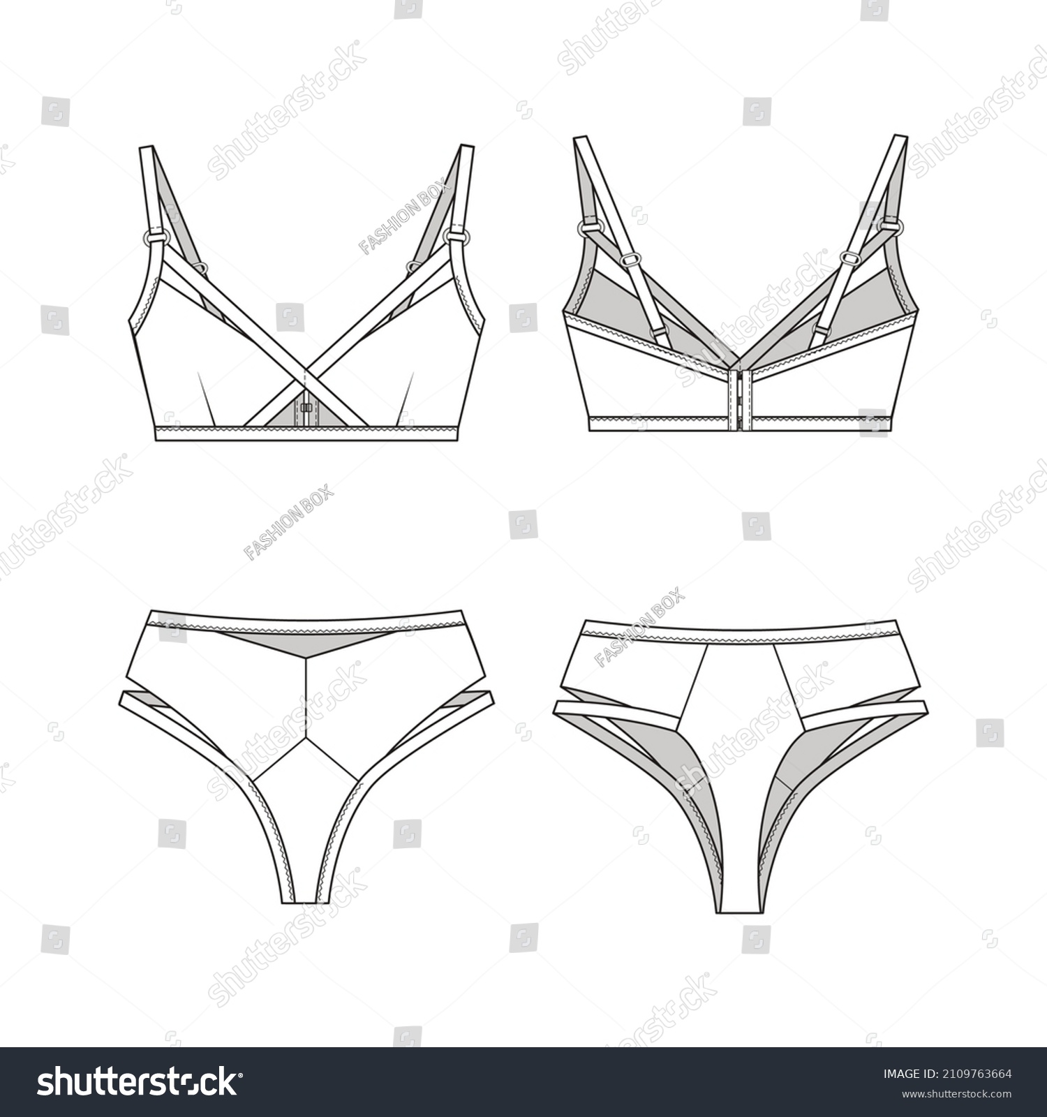 Fashionable Technical Drawing Lingerie Set Fashion Stock Vector ...