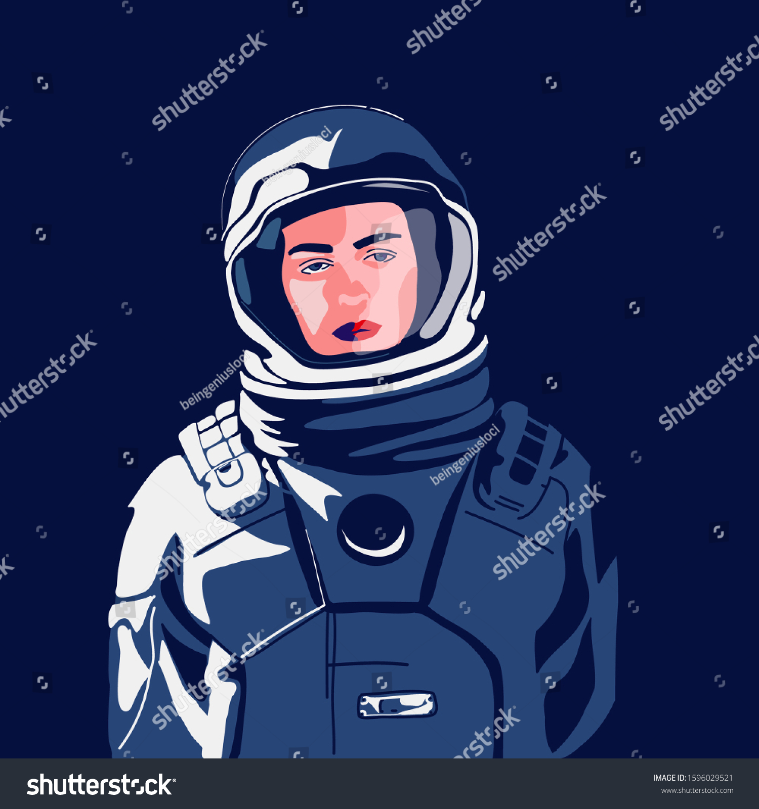 Female Astronaut Character Space Uniform Standing Stock Vector Royalty Free 1596029521