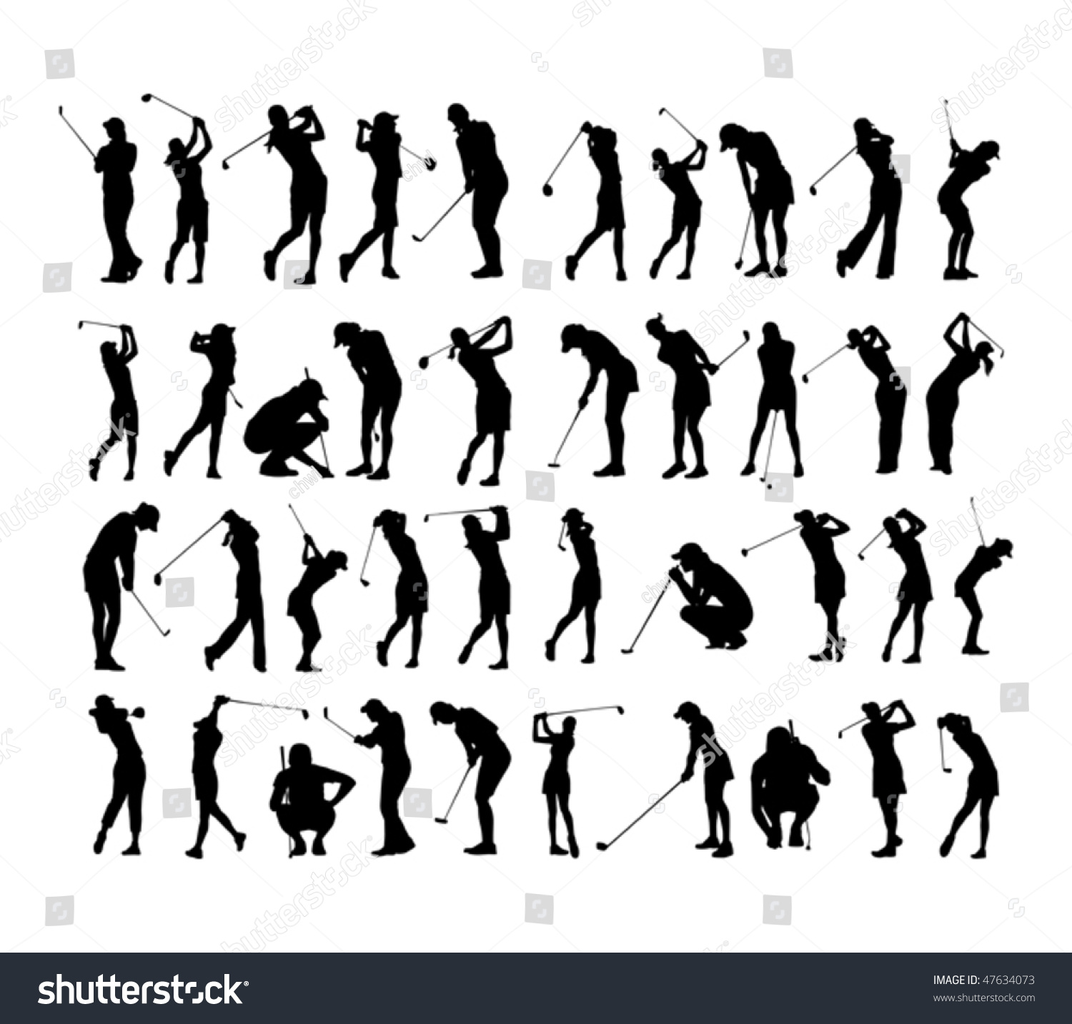 40 Female Golf Poses Silhouette Stock Vector Illustration 47634073 ...