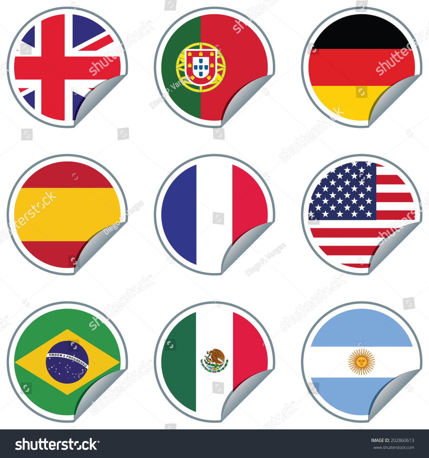 9 Flag Stickers Uk Portugal Germany Stock Vector Royalty Free 202860613