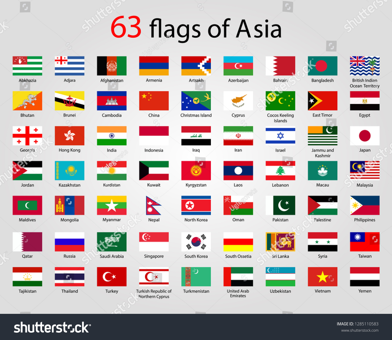 63 Flags Asia Vector De Stock Libre De Regalías 1285110583 4746
