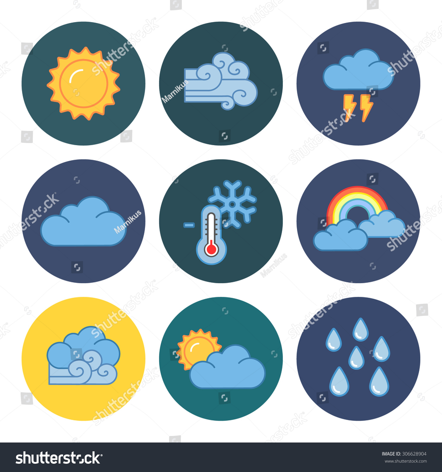 9 Flat Modern Weather Icons Stock Vector 306628904 : Shutterstock