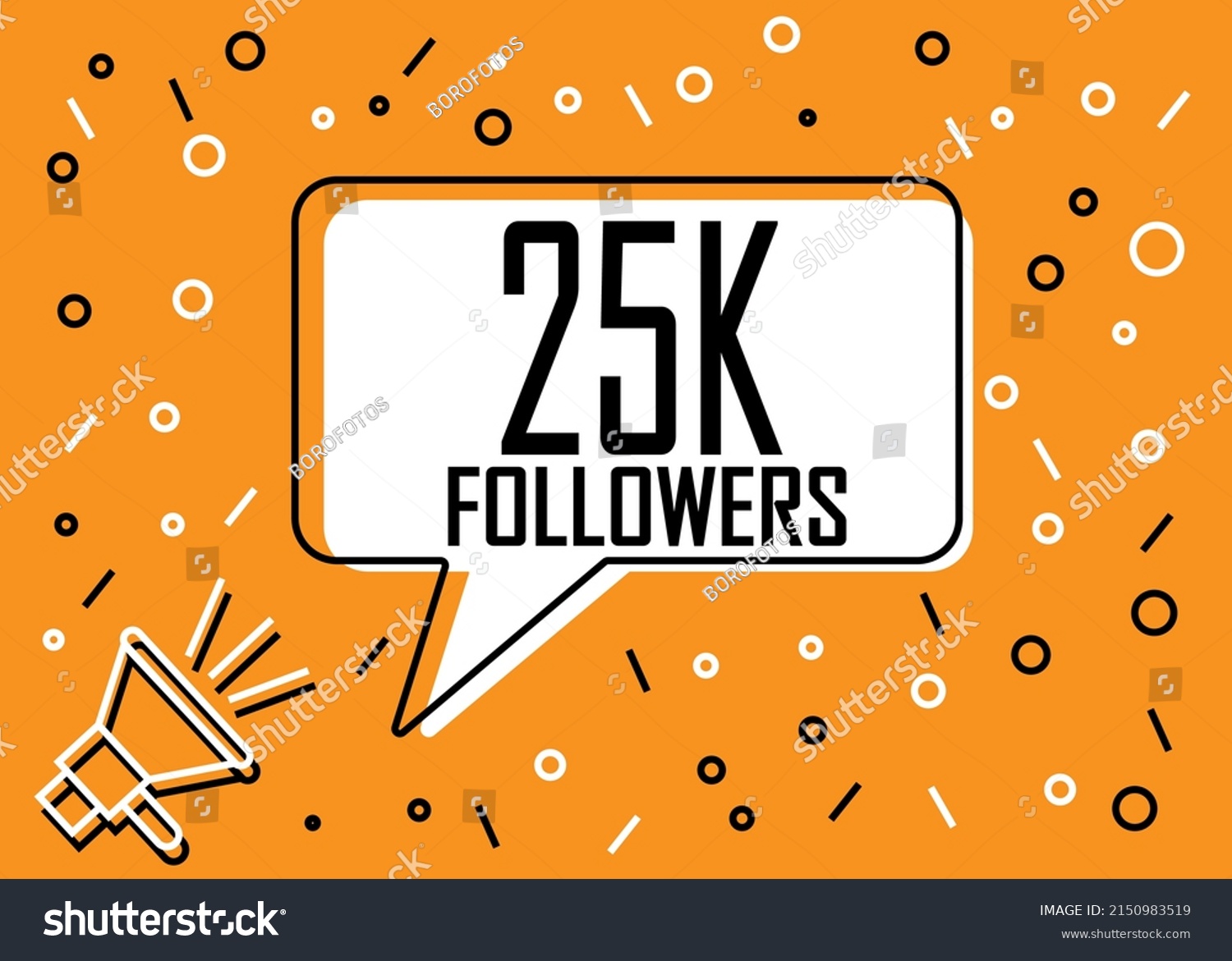 SVG of 25000 Followers. Banner for social media and advertising with megaphone. Vector illustration orange and white svg
