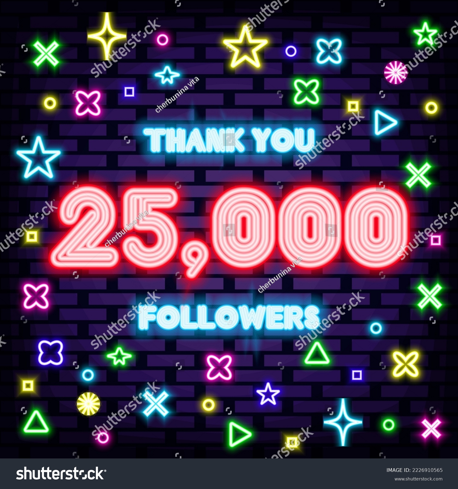 SVG of 25000 Followers Thank you Badge in neon style. Glowing with colorful neon light. Neon text. Design element. Vector Illustration svg