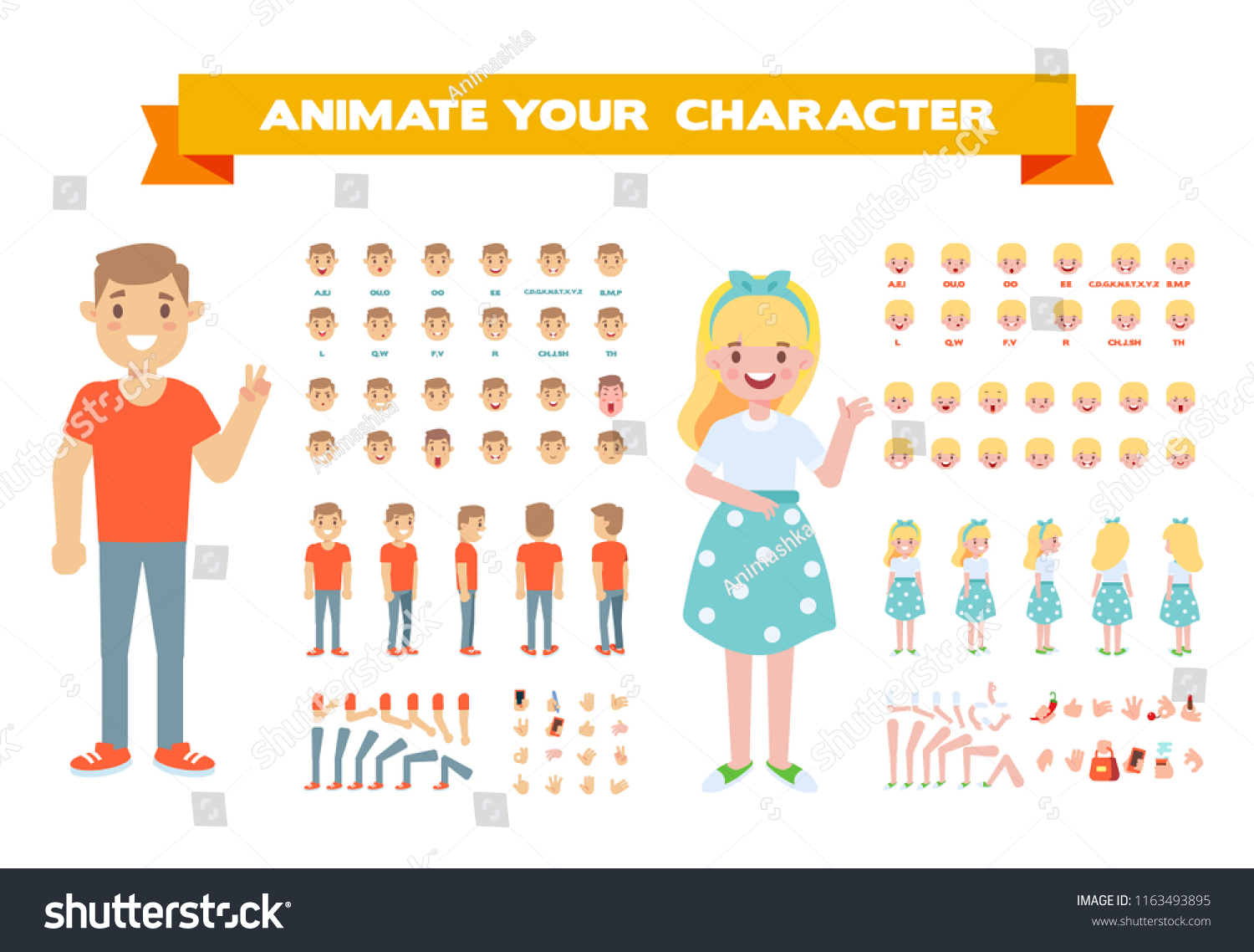 Front Side Back View Animated Characters 스톡 벡터로열티 프리 1163493895 Shutterstock 6316