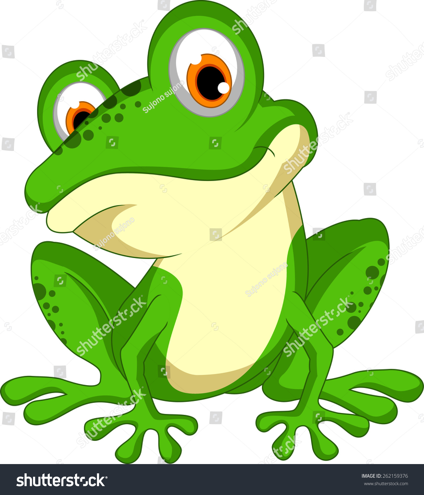 Funny Green Frog Cartoon Sitting Stock Vector Illustration 262159376 ...