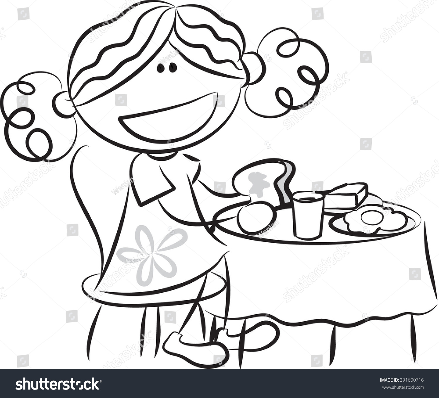 Girl Eating Breakfast Stock Vector Illustration 291600716 : Shutterstock