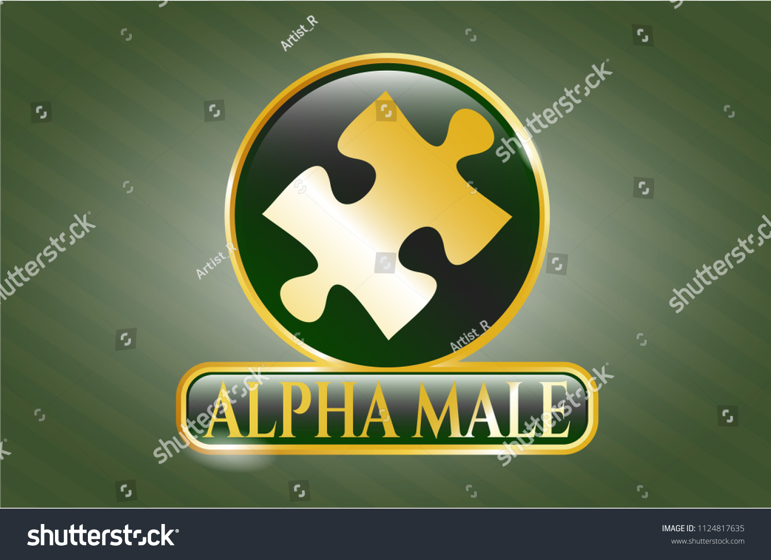 SVG of  Gold badge with jigsaw puzzle piece icon and Alpha Male text inside svg