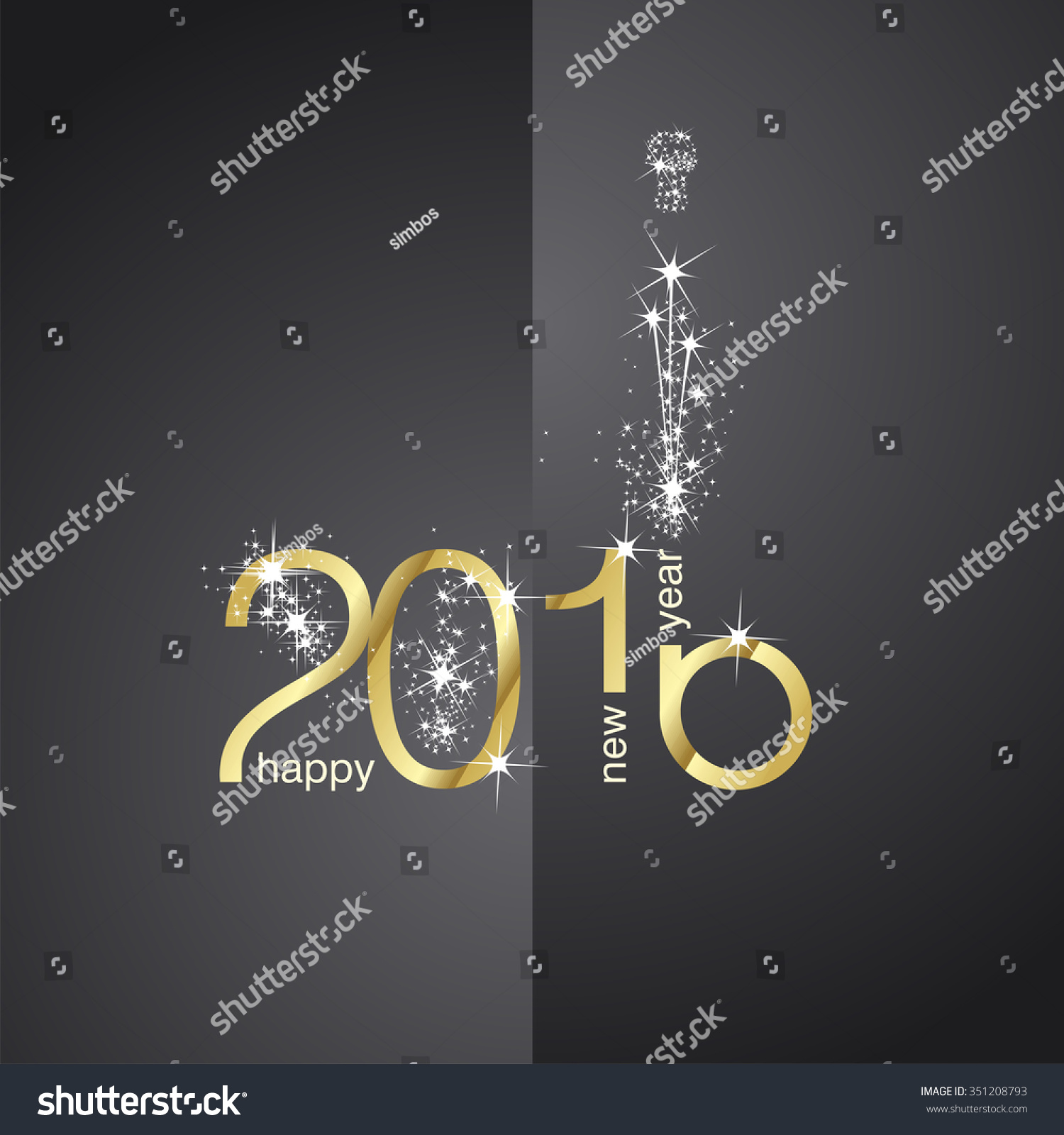 2016 Gold Firework Black Background Stock Vector 351208793 - Shutterstock