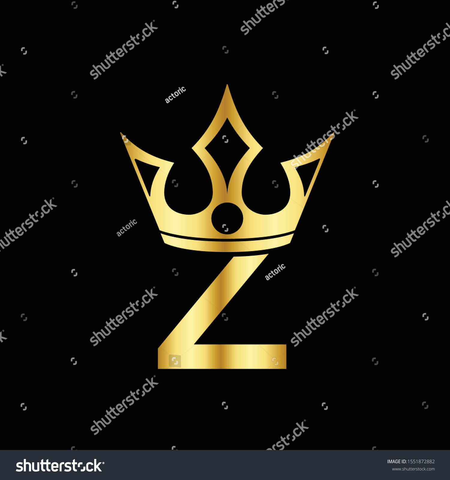 Gold Z Letter Icon Logo Crown Stock Vector Royalty Free