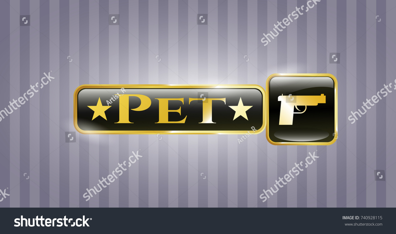 Golden Emblem Pistol Icon Pet Text Stock Vector Royalty Free