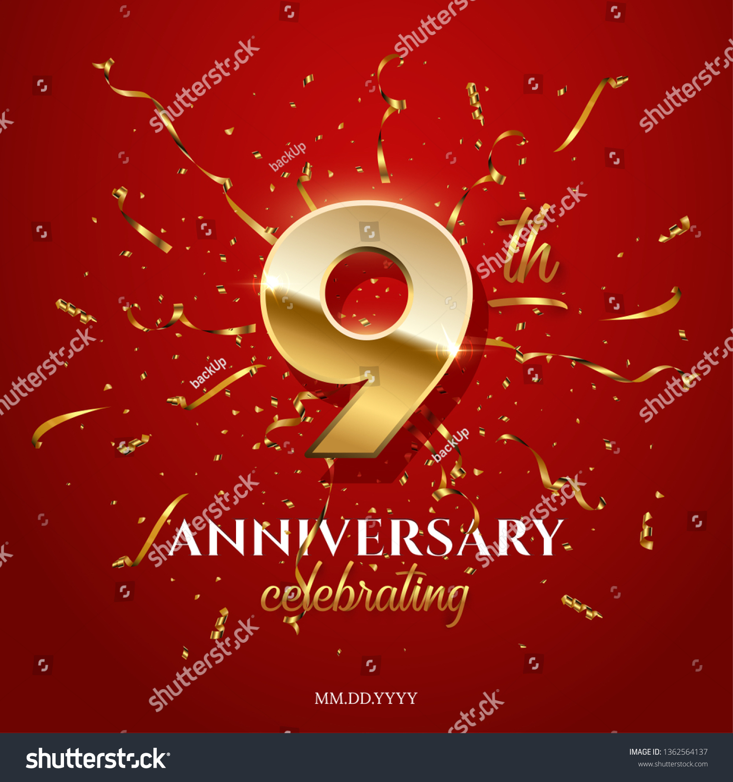 9 Golden Number Anniversary Celebrating Text Stock Vector (Royalty Free ...