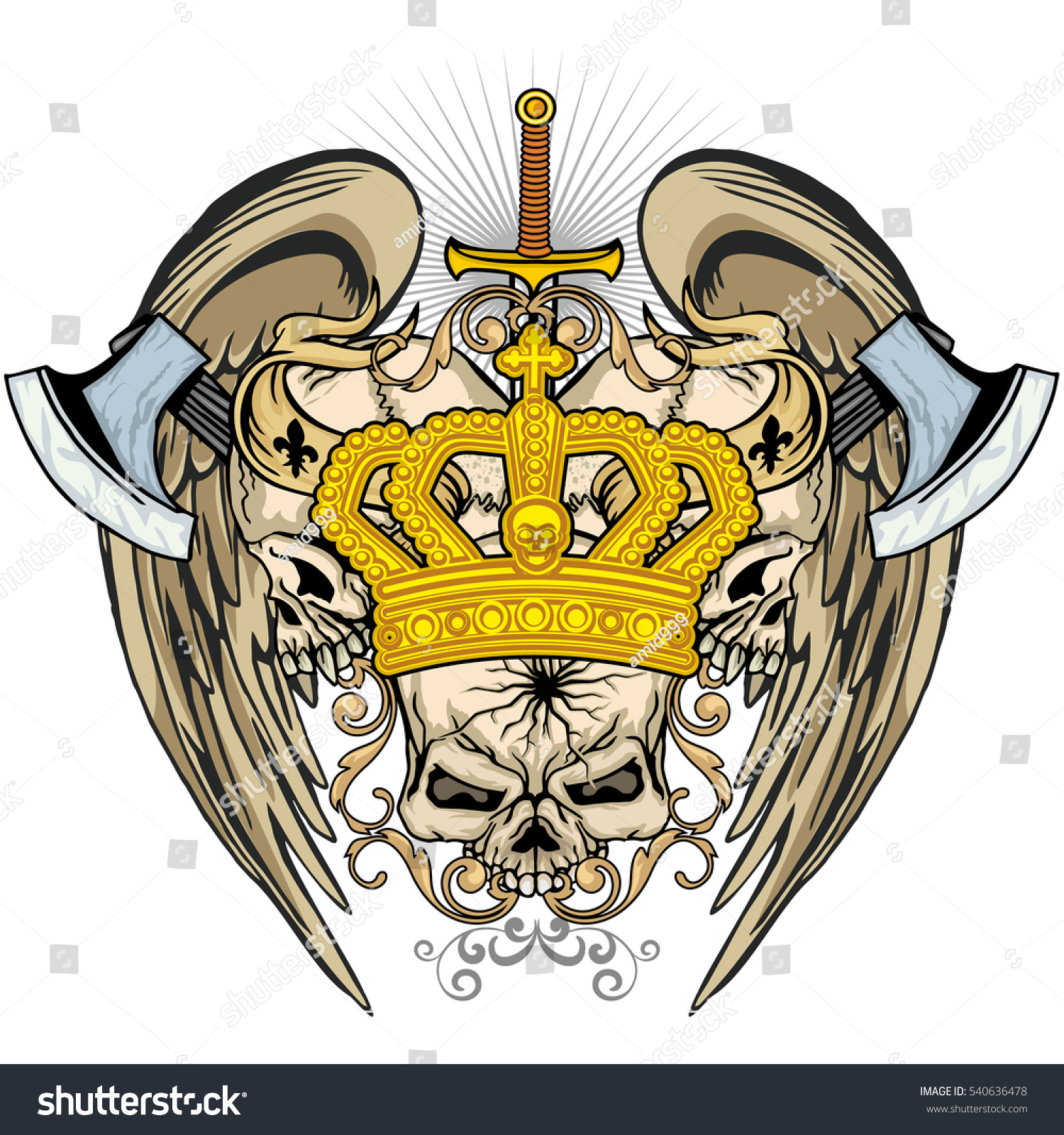 Gothic Coat Arms Skull Wings Axes Stock Vector 540636478 - Shutterstock