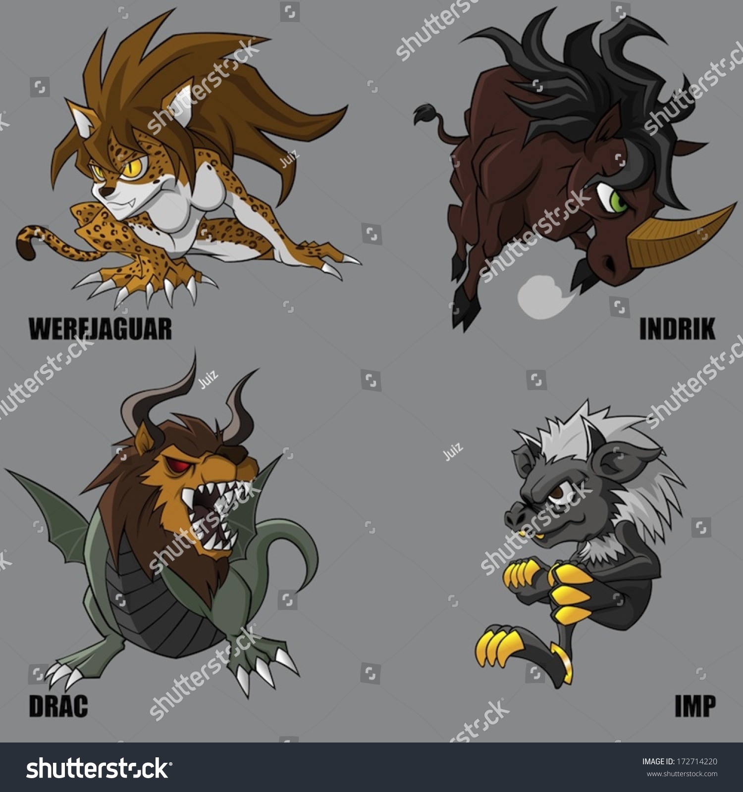 4 Graphic Vector Mythical Creatures Set Stock Vector (Royalty Free ...