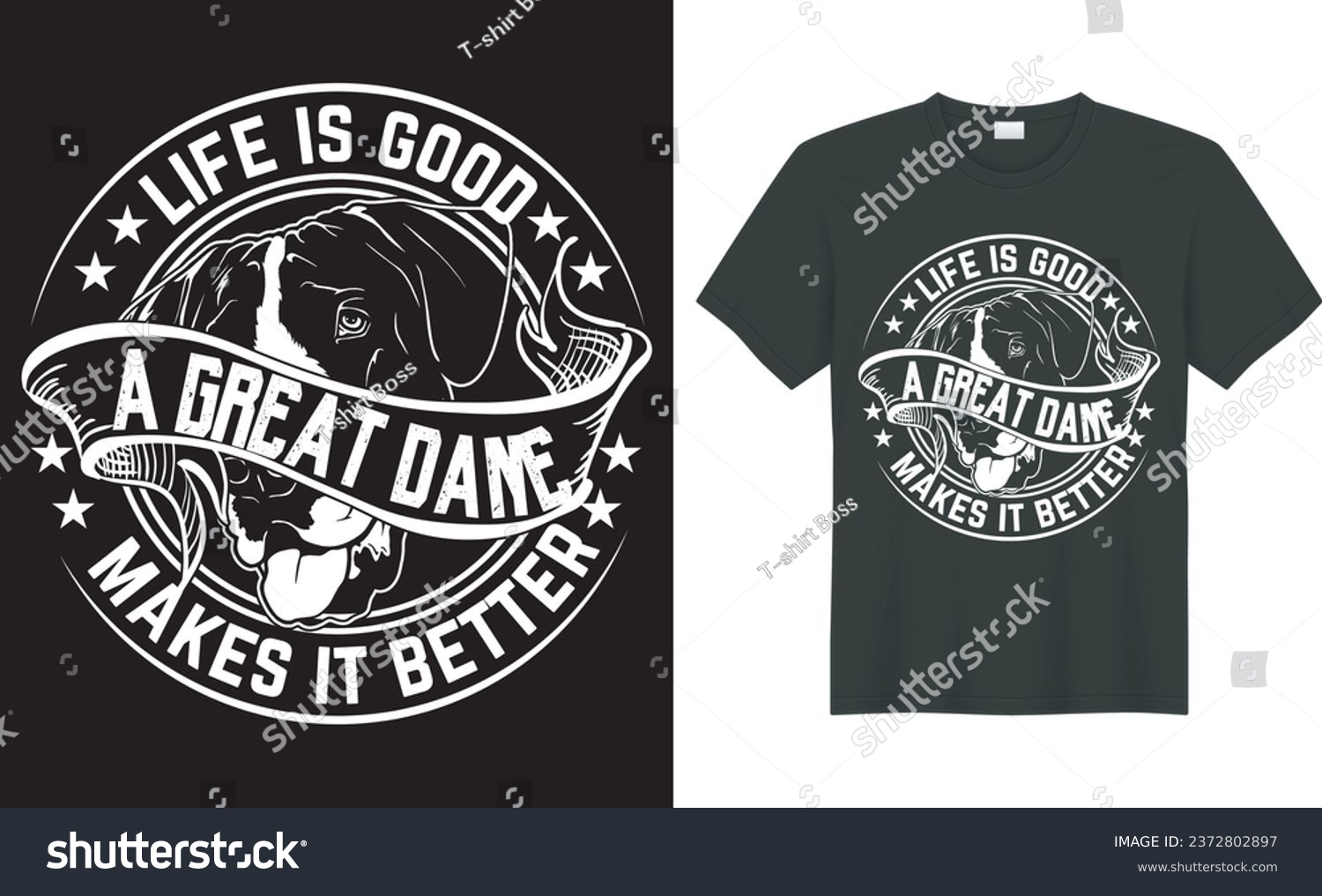 SVG of  Great Dane silhouette vintage and retro t-shirt design. life is good a great dane makes it better. perfect for print item dog t-shirt, coffee mug, poster, cards, pillow cover, sticker, Canvas desig,  svg