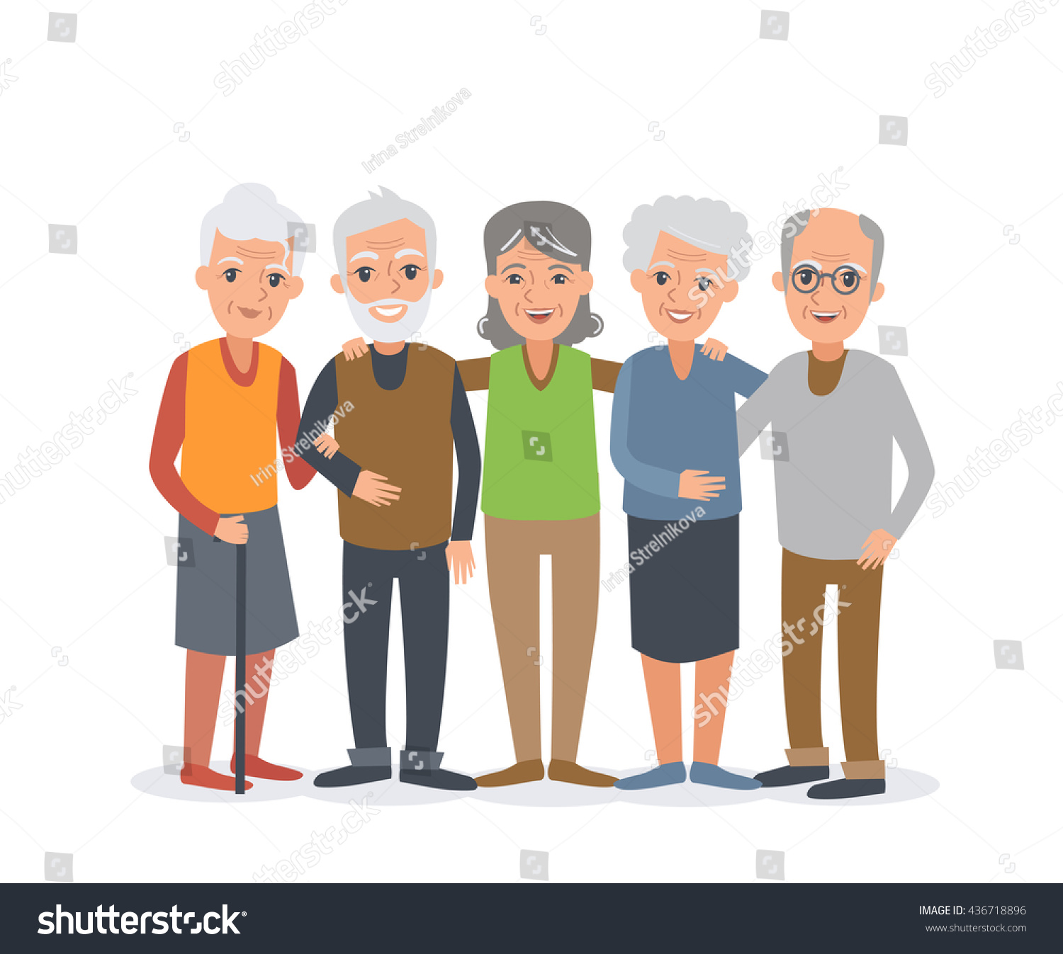 Group Of Elderly People Stand Together. Vector People Illustration ...