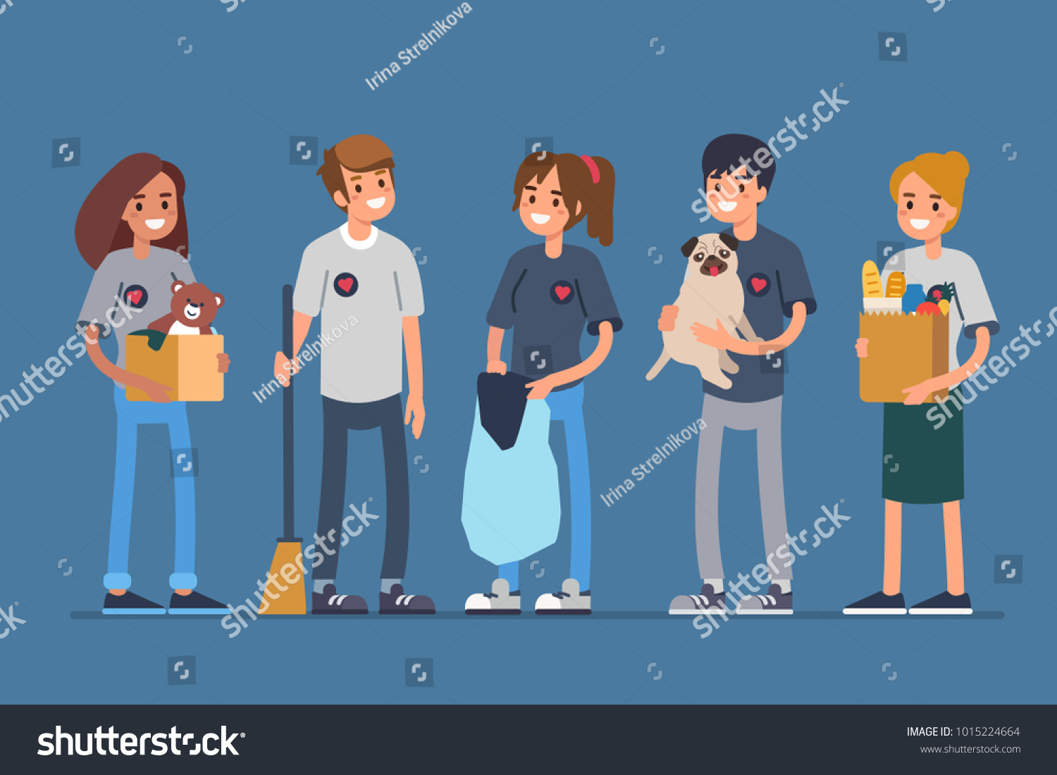 SVG of 
Group volunteers standing together. Flat style vector illustration isolated. svg
