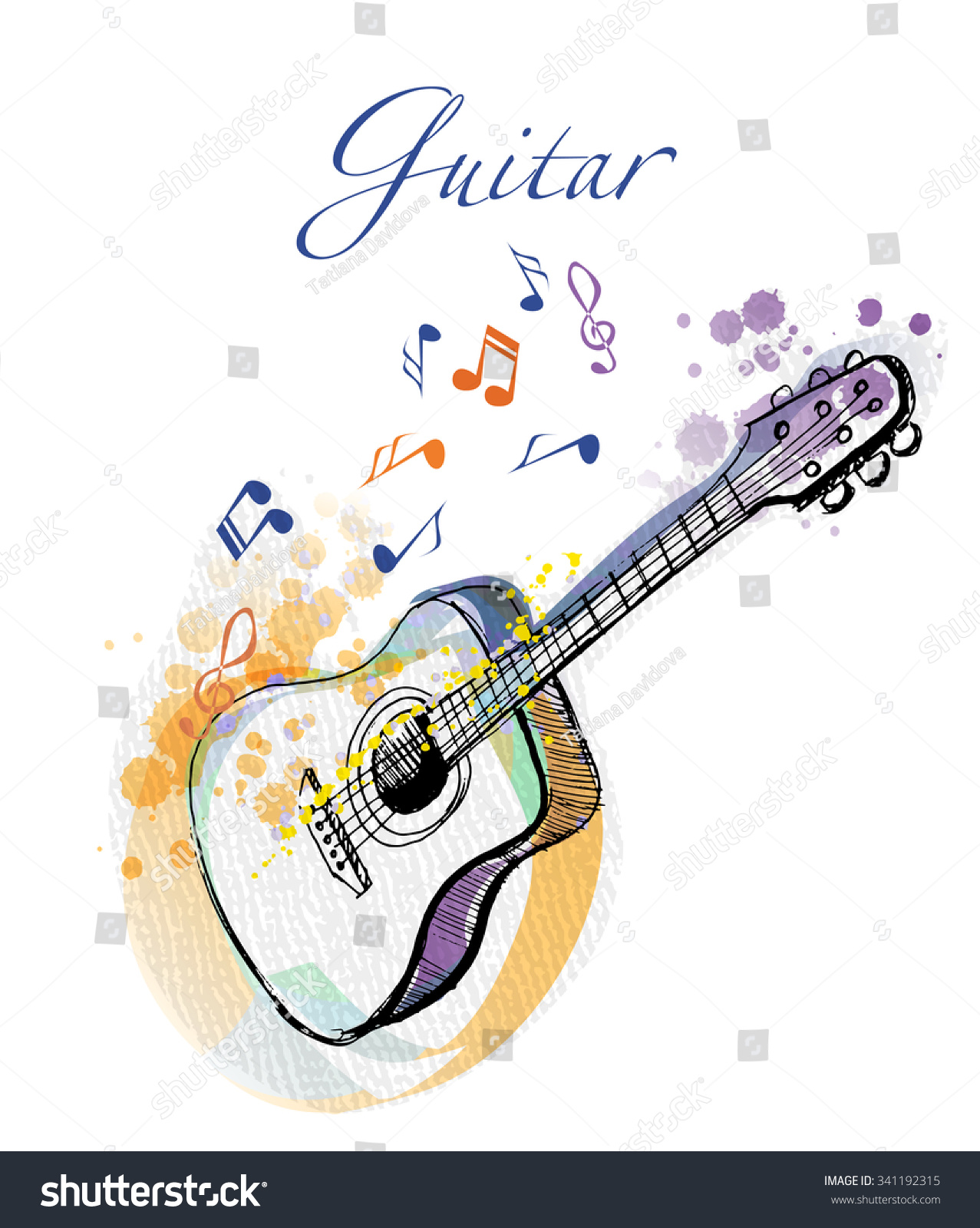 Guitar Watercolor Vector Musical Instruments Stock Vector (Royalty Free ...