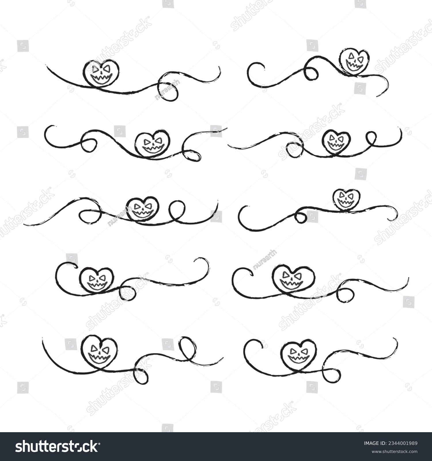 SVG of 
Halloween Heart lines Pumpkin face svg clipart, swirl divider line art calligraphy couple loves ornaments, Thin line brush effect heart flourish decorative elements, hand-drawn love infinity vector
 svg