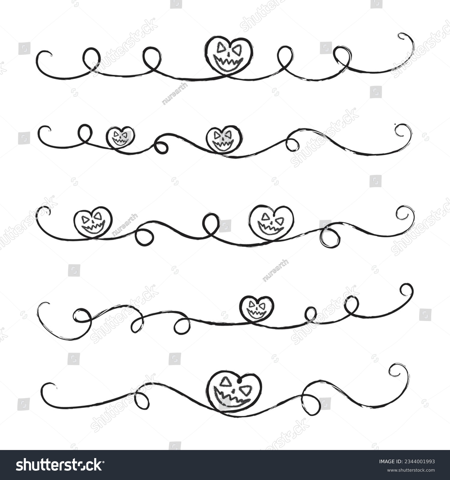 SVG of 
Halloween Heart lines Pumpkin face svg clipart, swirl divider line art calligraphy couple loves ornaments, Thin line brush effect heart flourish decorative elements, hand-drawn love infinity vector
 svg