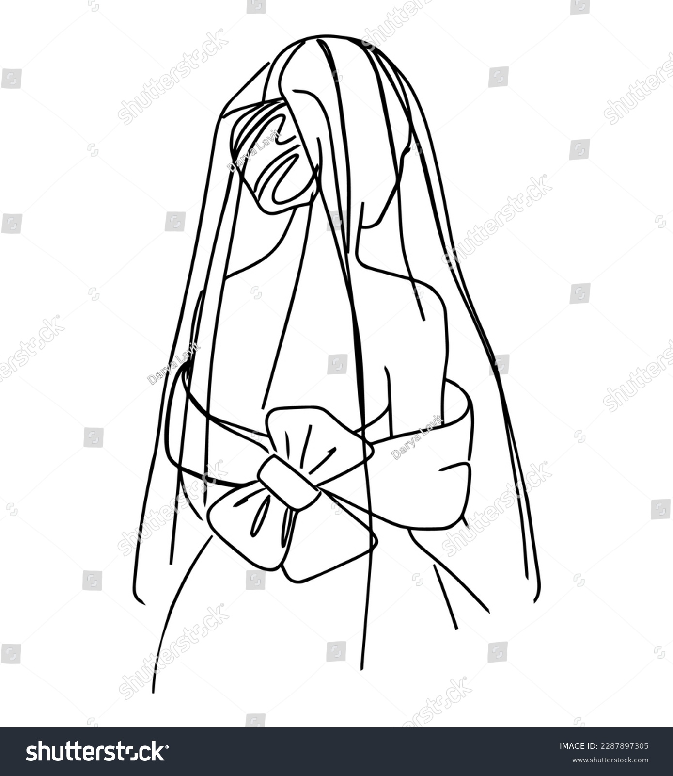 SVG of  Hand drawn bride in styleline art in designer dress and veil. Vector elegant illustration. svg