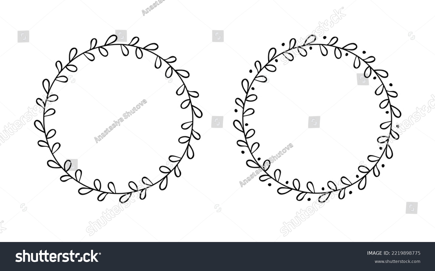 SVG of 2 Hand drawn leaves wreath vector illustration isolated on white background. Floral round monogram frame Svg cut file svg