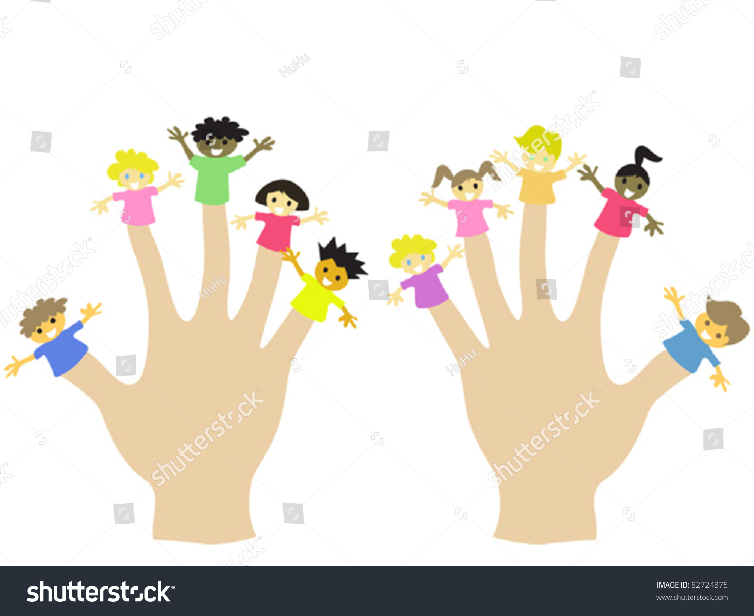 Hand Wearing 10 Finger Children Puppets Stock Vector Royalty Free