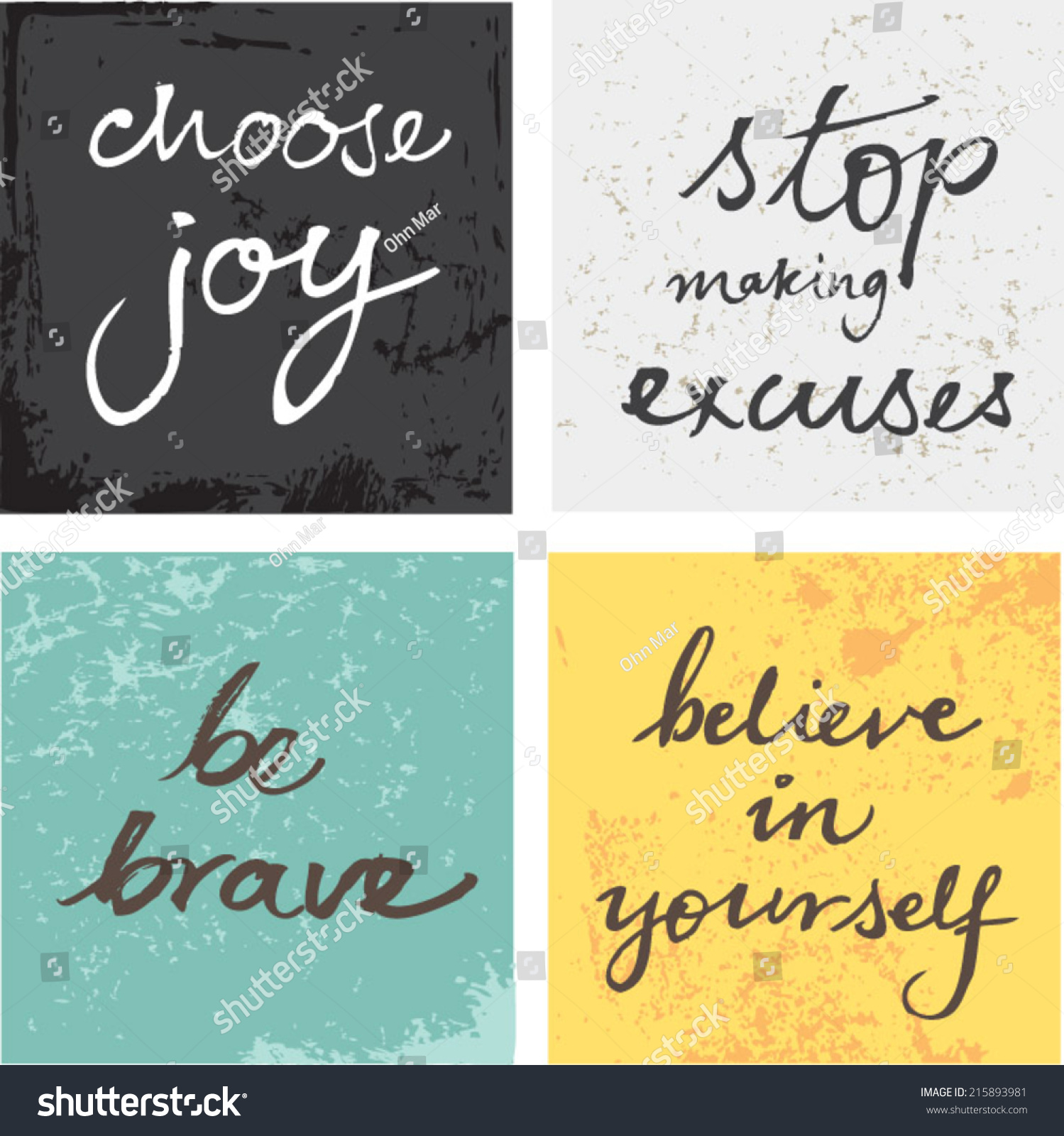 4 Hand Written Inspirational Typographic Words Quotes On Grunge ...