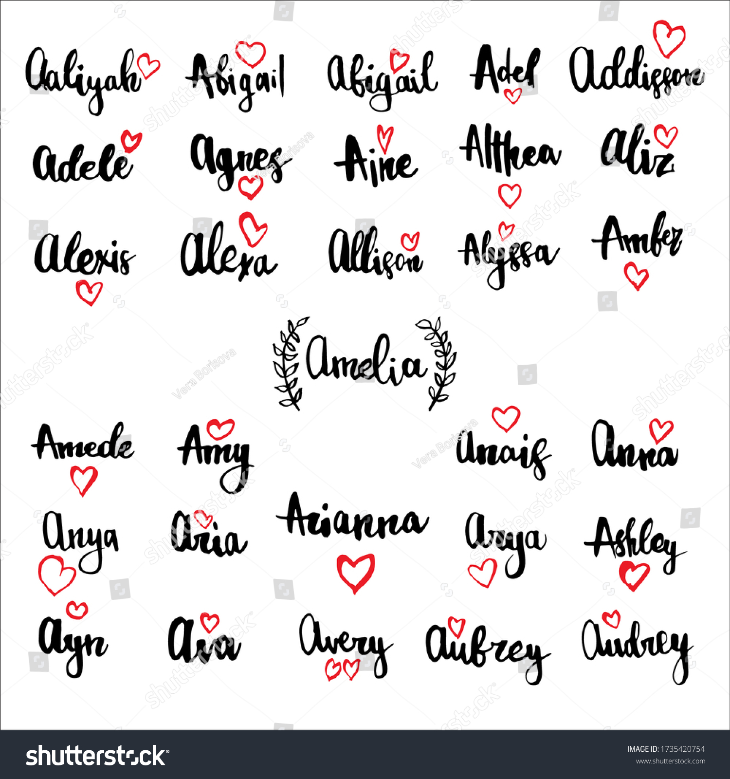 SVG of  Handwritten vector girl and female names. Drawn by brush words for poster, textile, card, banner, marketing. svg