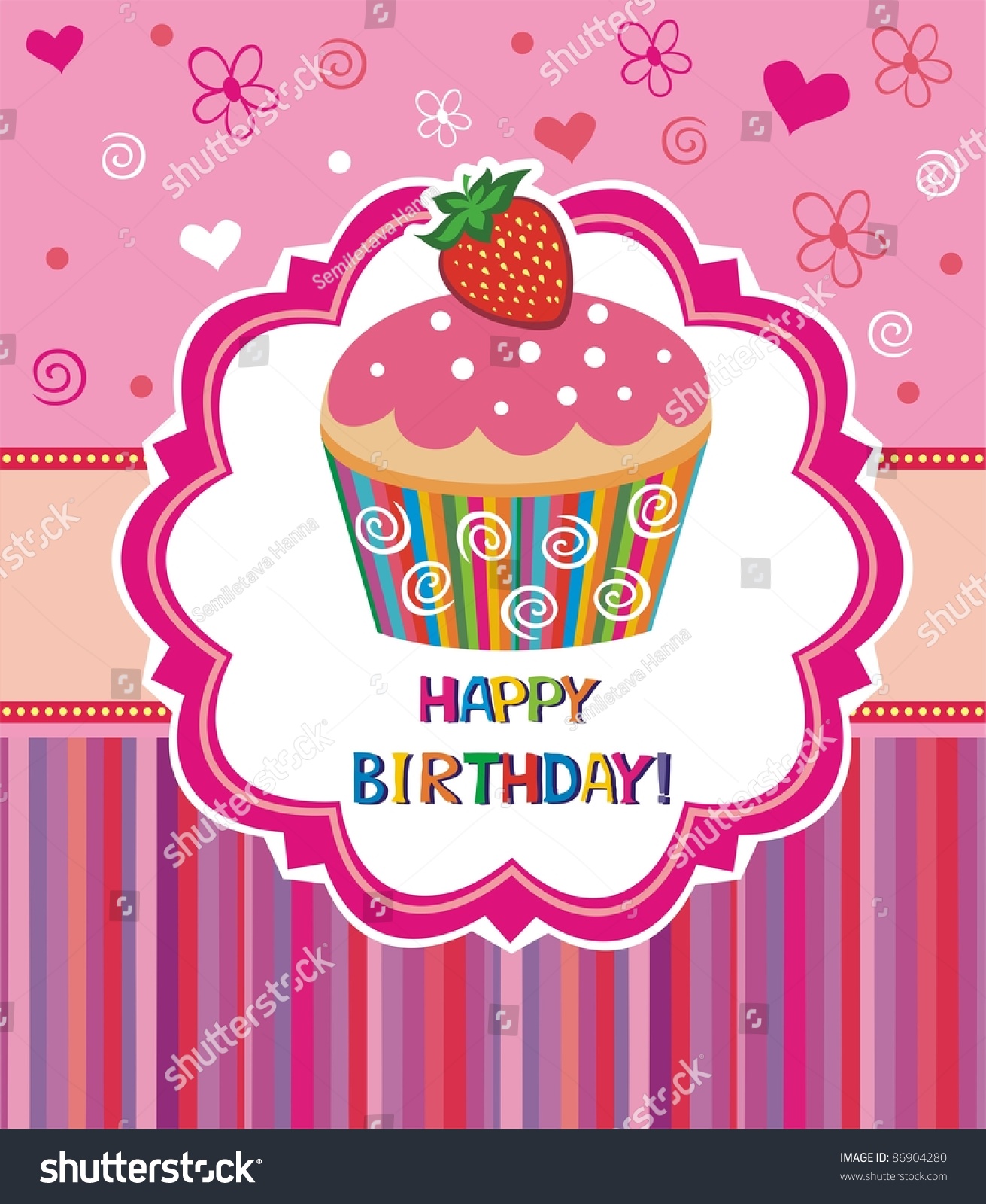 Happy Birthday Card Illustration Cute Cupcake Stock Vector 86904280 ...