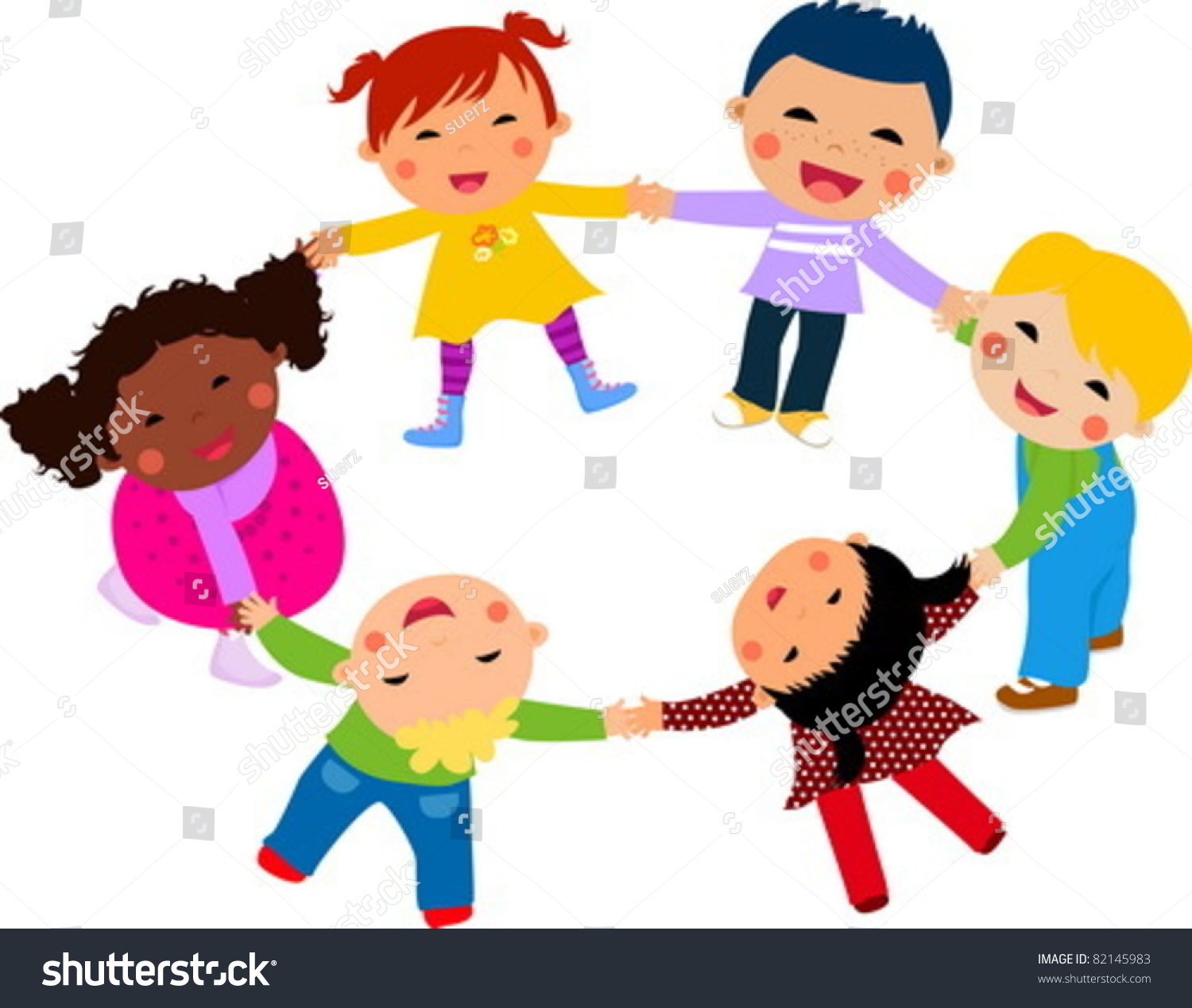 Happy Children Hand In Hand Around-Illustration - 82145983 : Shutterstock