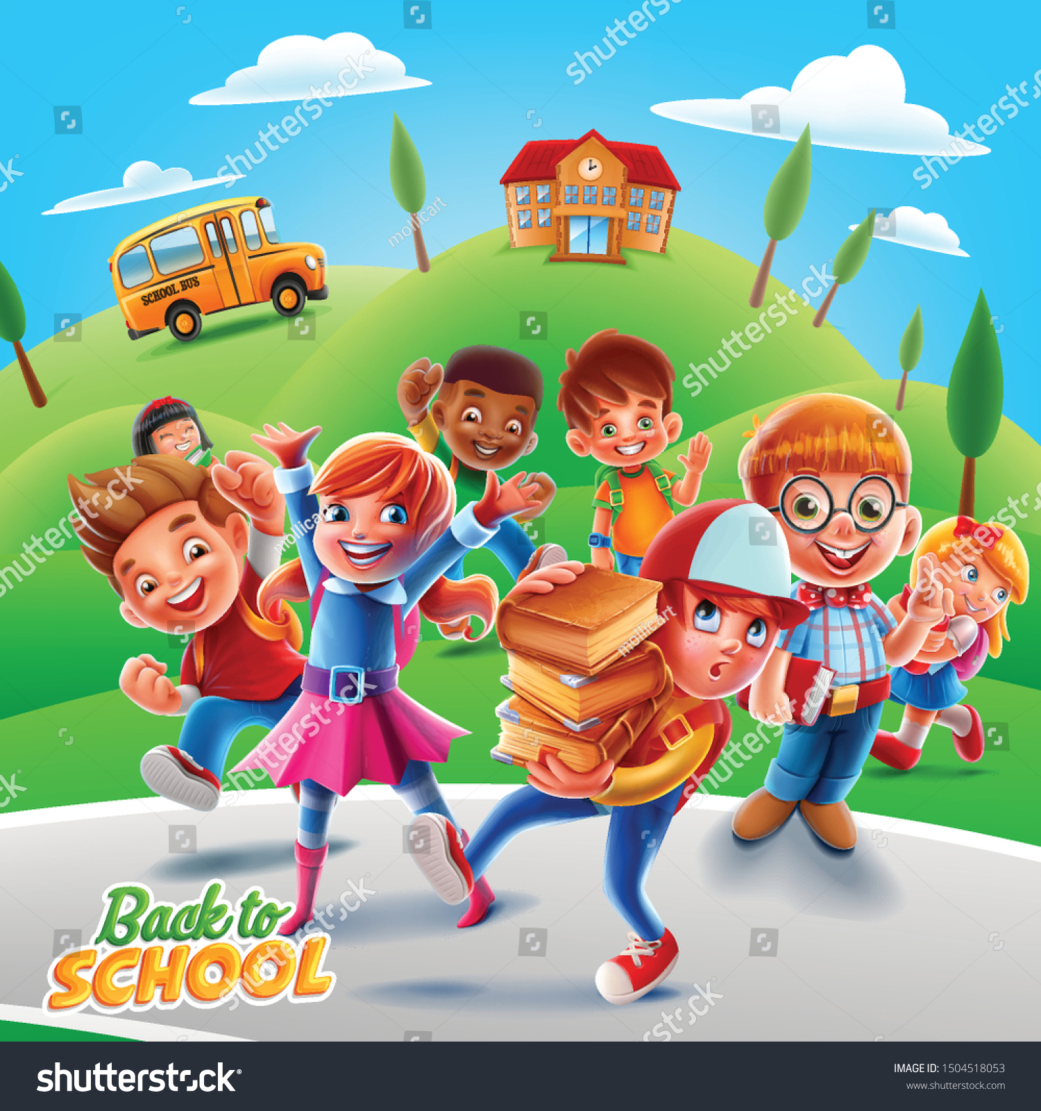 Happy Kids Go School Stock Vector Royalty Free