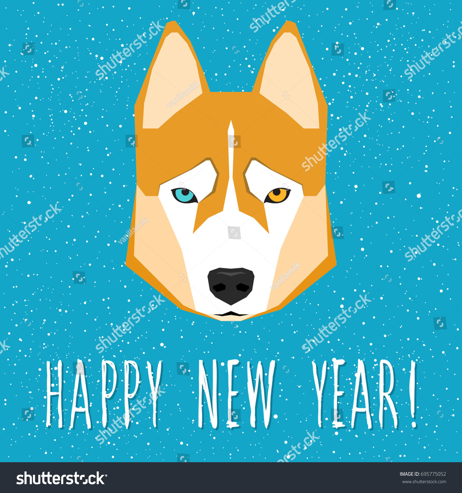 2018 Happy New Year Card Husky Stock Vector 695775052 - Shutterstock