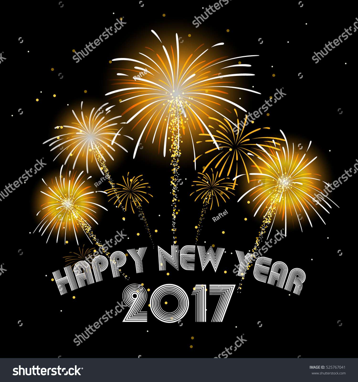 2017 Happy New Year Fireworks Night Stock Vector 525767041