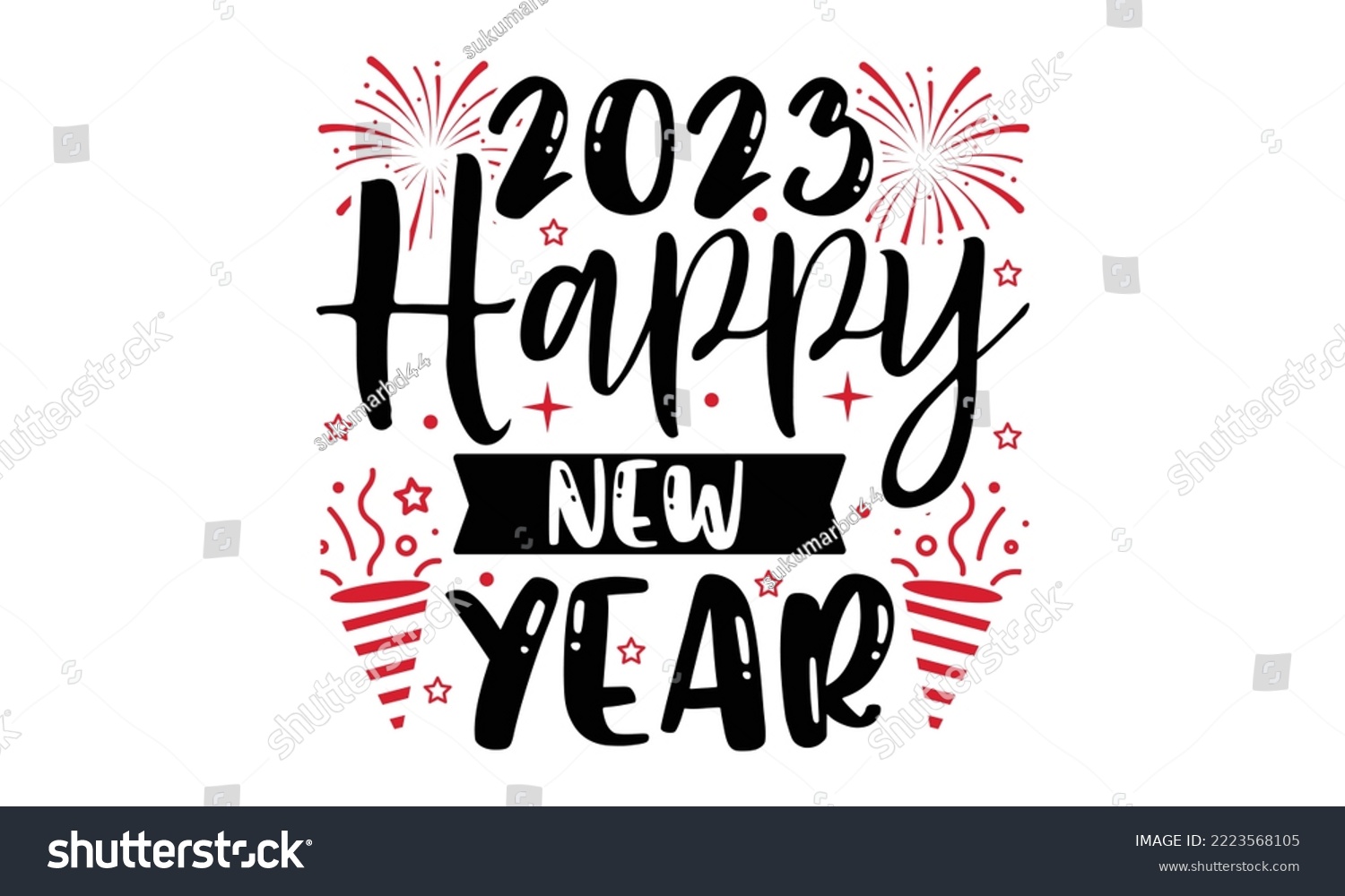 SVG of 2023 Happy New Year - Happy New Year SVG Design, Hand drawn lettering phrase isolated on white background, Calligraphy T-shirt design, EPS, SVG Files for Cutting, bag, cups, card svg