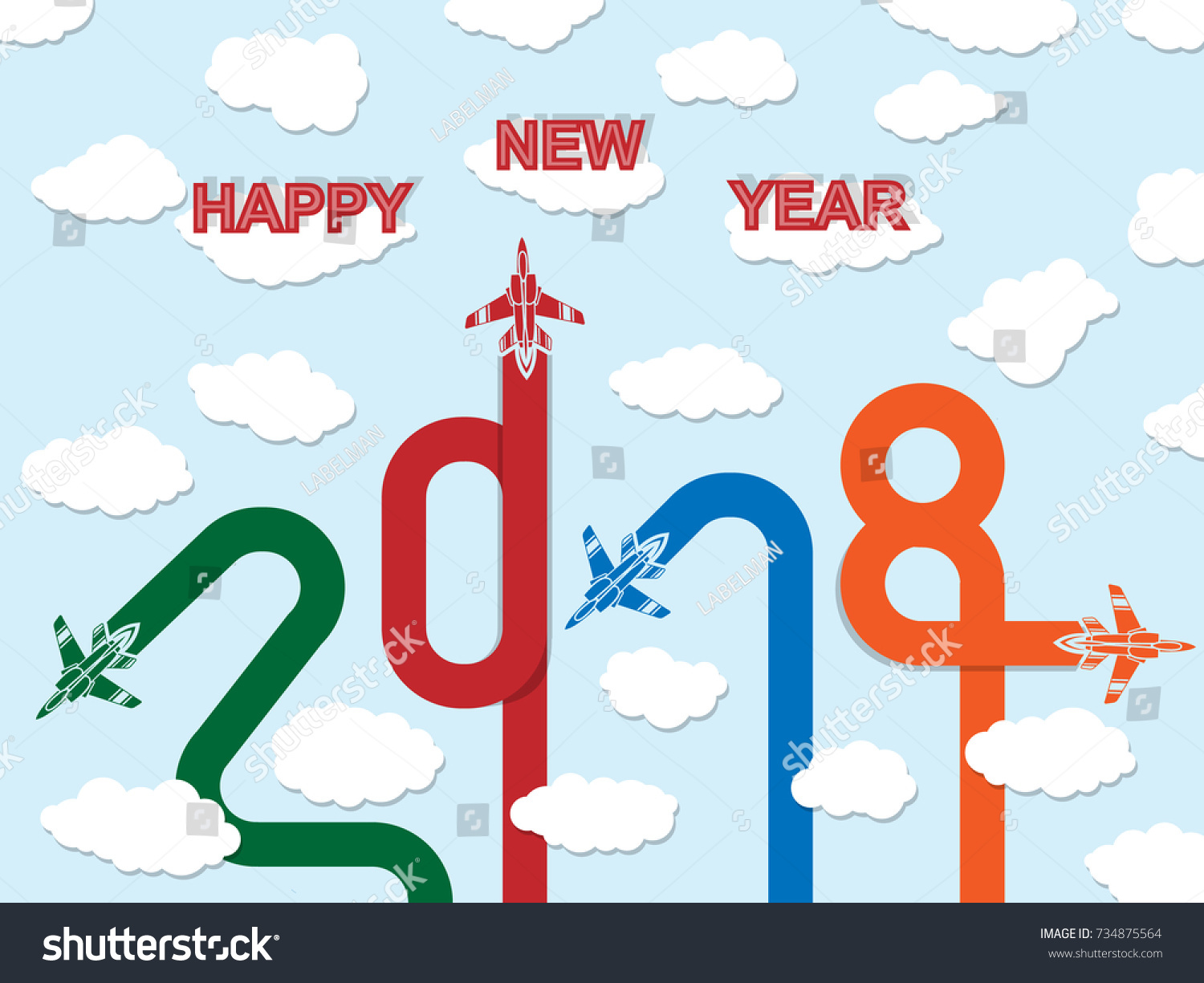 2018 Happy New Year Plane Stock Vector (Royalty Free) 734875564 ...