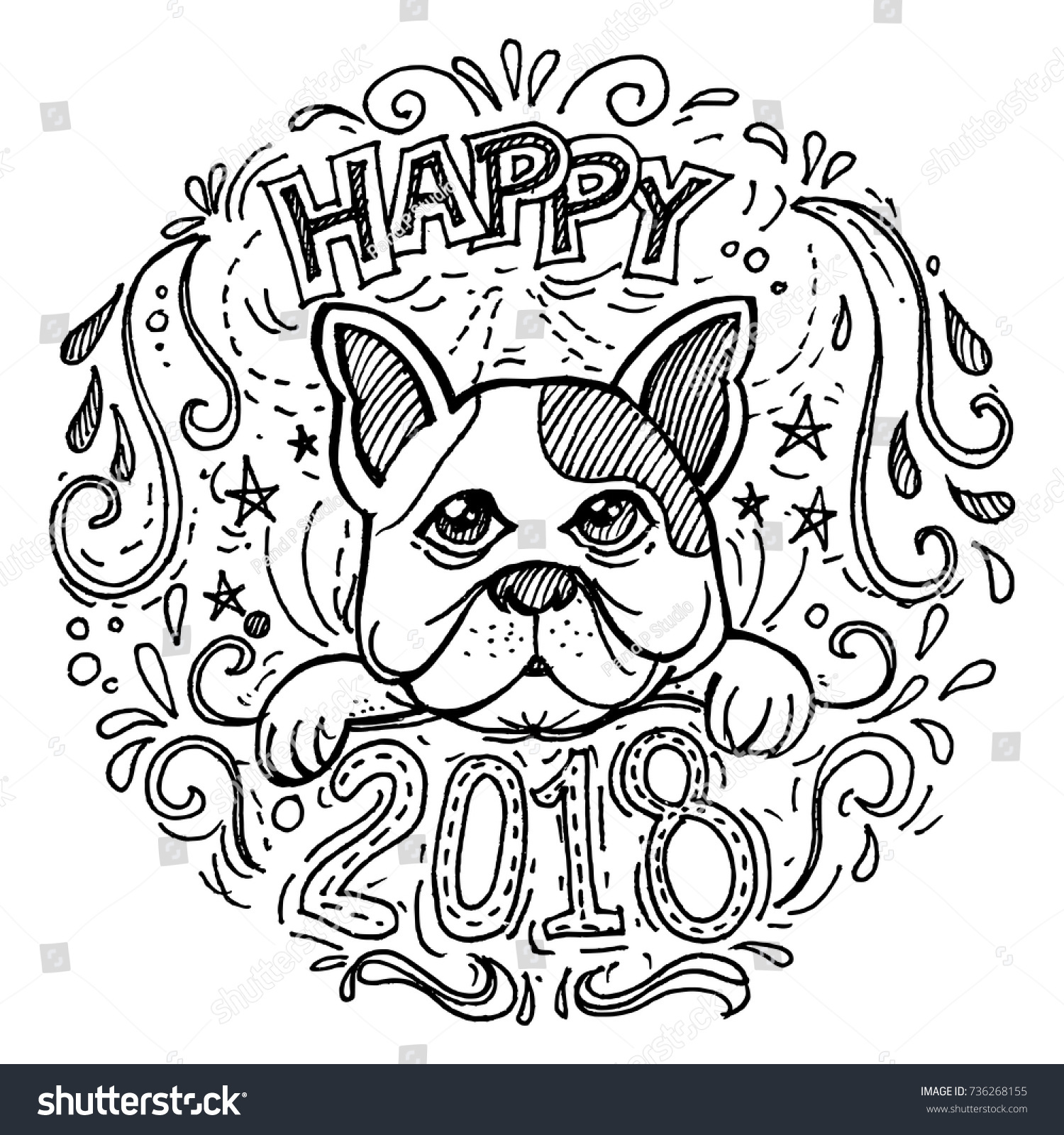 Happy New Year 2018 Created Doodling Stock Vector Royalty Free