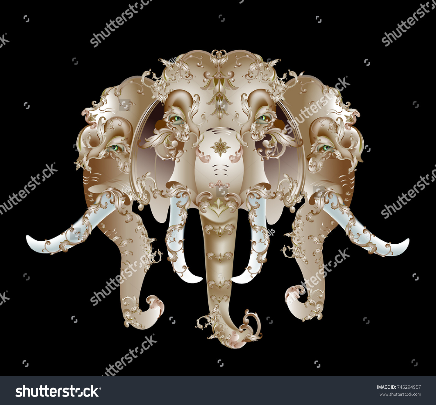 SVG of 3 head elephant svg