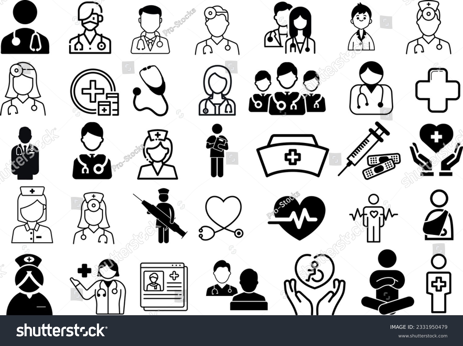 SVG of 35 Healthcare Icons Set Vector Illustration. This set of healthcare icons includes symbols for doctor,nurse, medical equipment, services, professions, and concepts. web design, mobile app,infographic svg