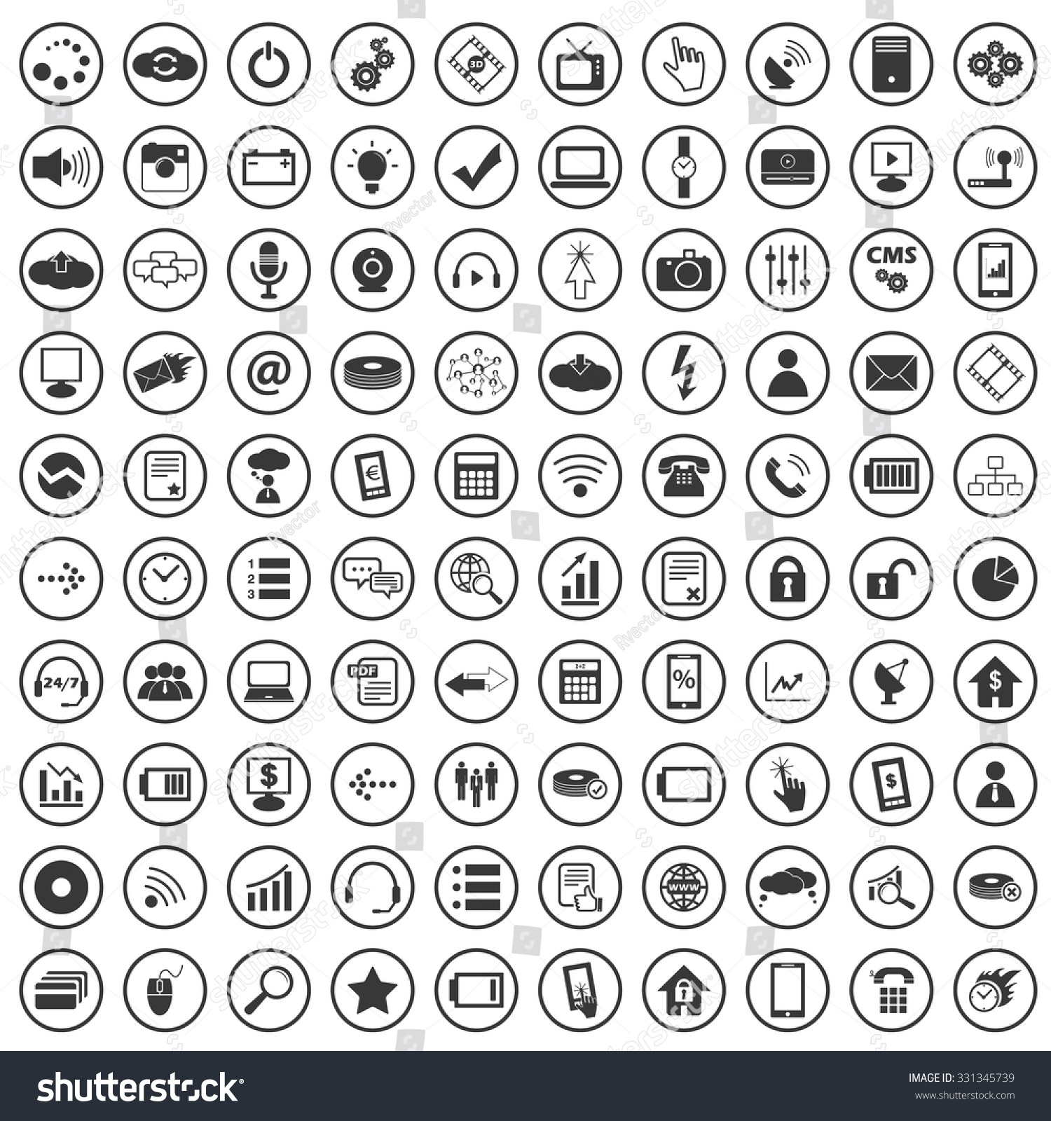 100 Hitech Icons Set Illustration 100 Stock Vector (Royalty Free ...