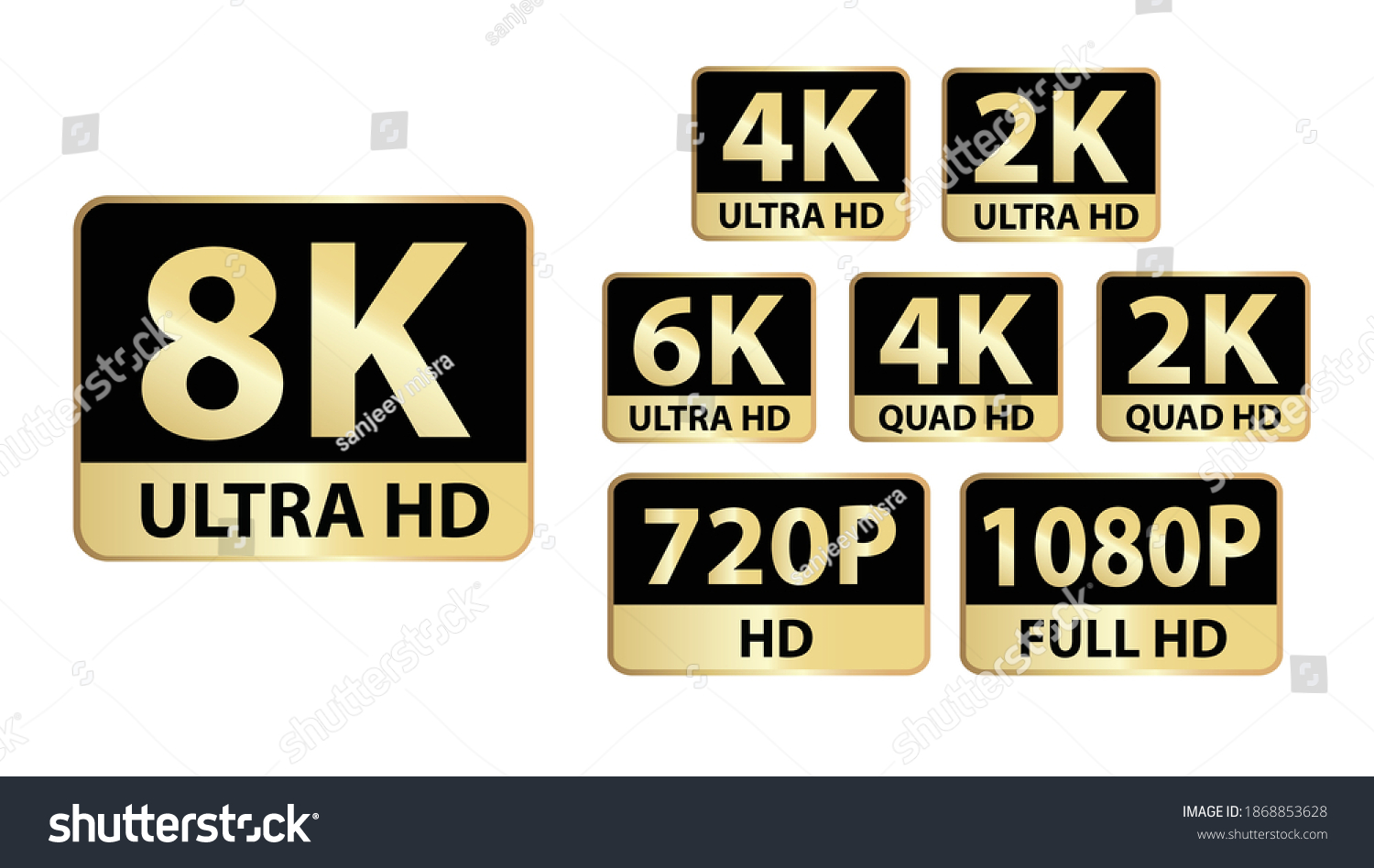 High Definition Video Icon Set 8k Stock Vector Royalty Free