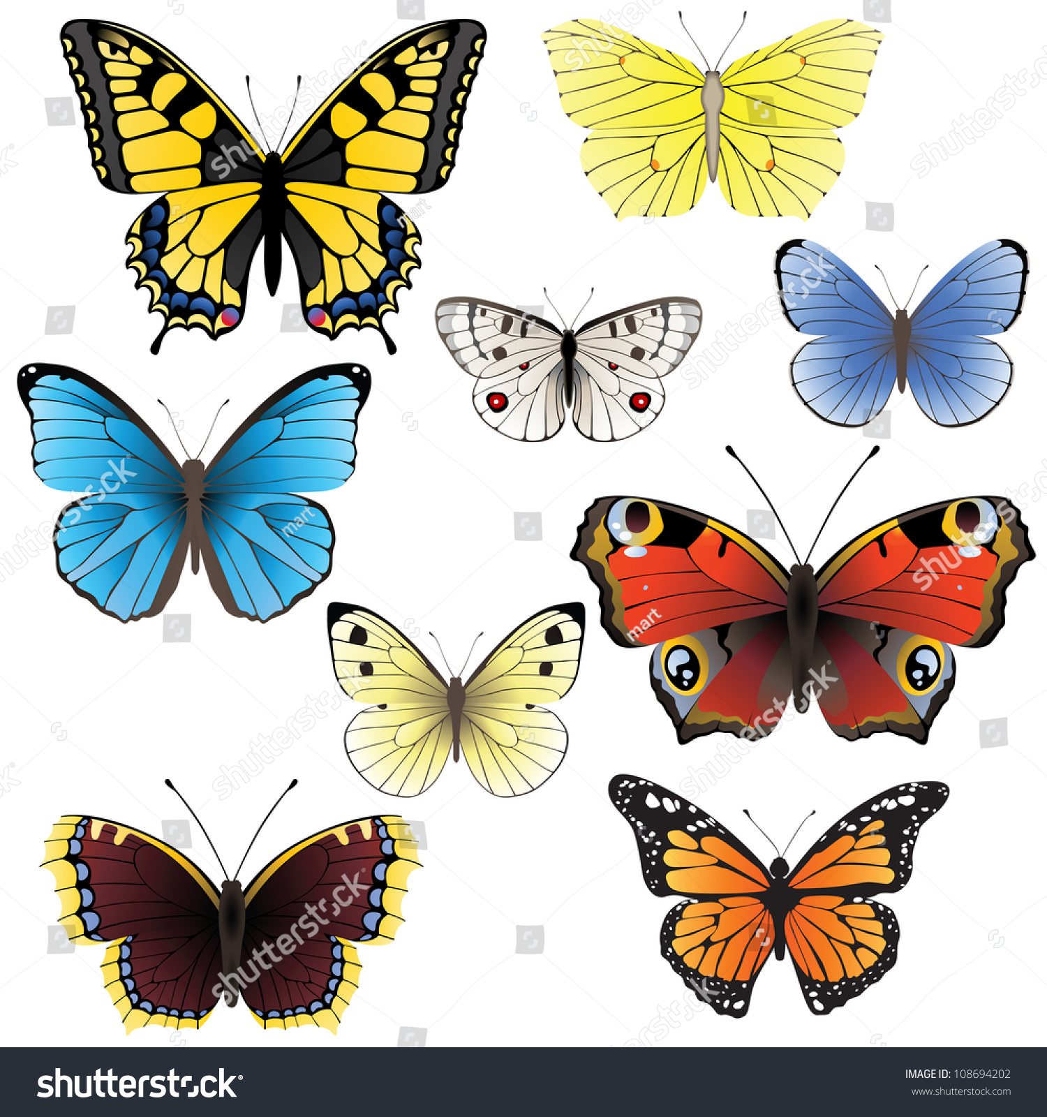 9 Highly Detailed Realistic Butterfly Icons Stock Vector (Royalty Free ...