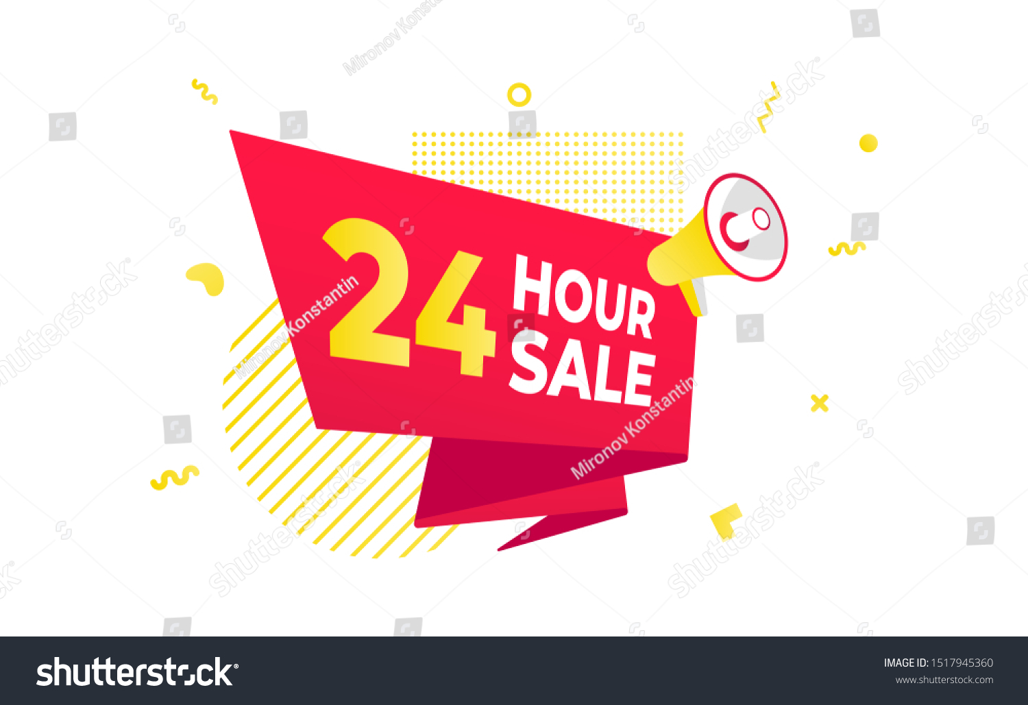 SVG of 24 hour sale countdown ribbon badge icon sign with big red ribbon, megaphone and abstract elements behind isolated on white background. svg