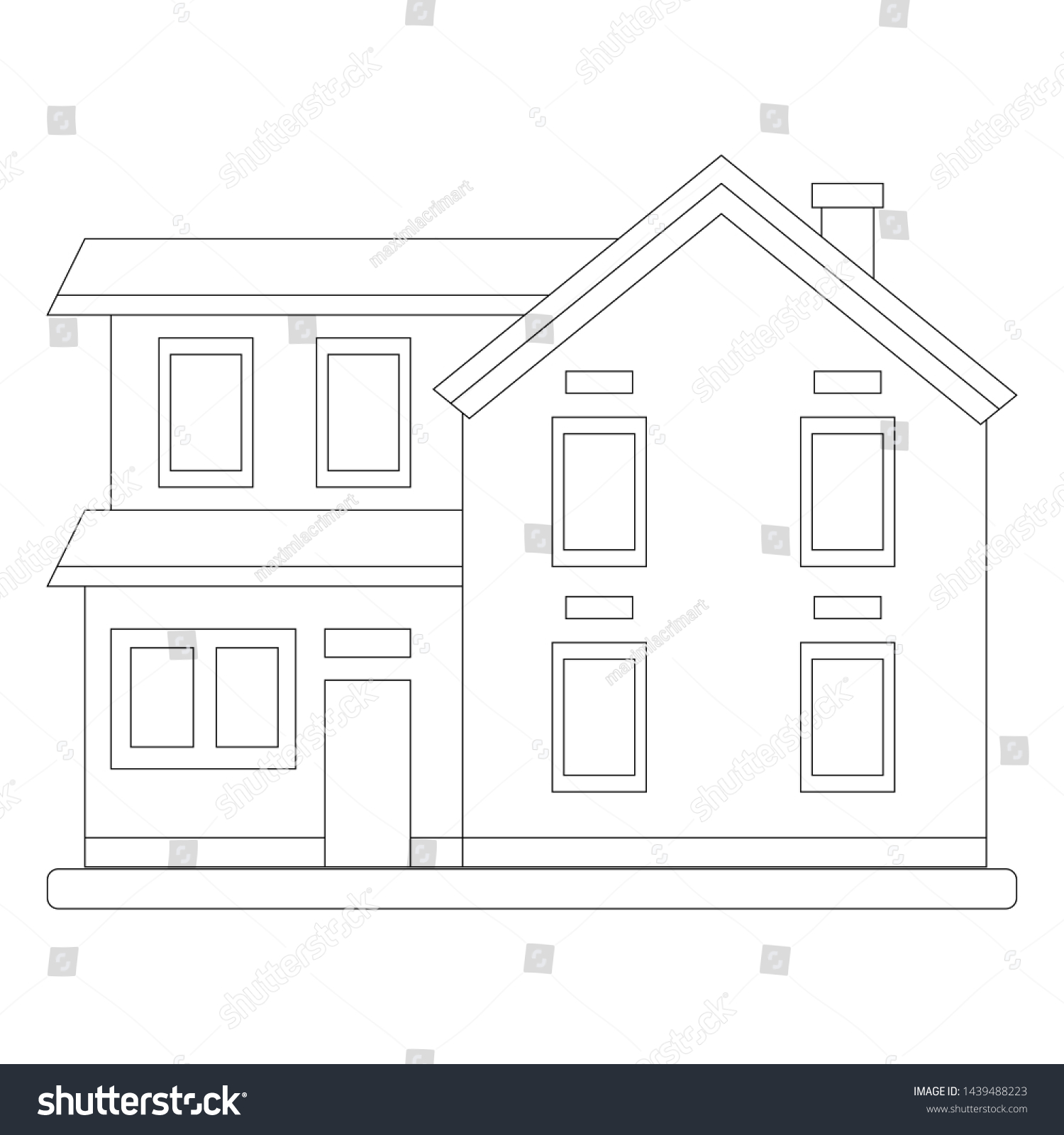 House Exterior Front View Vector Line Stock Vector (Royalty Free ...